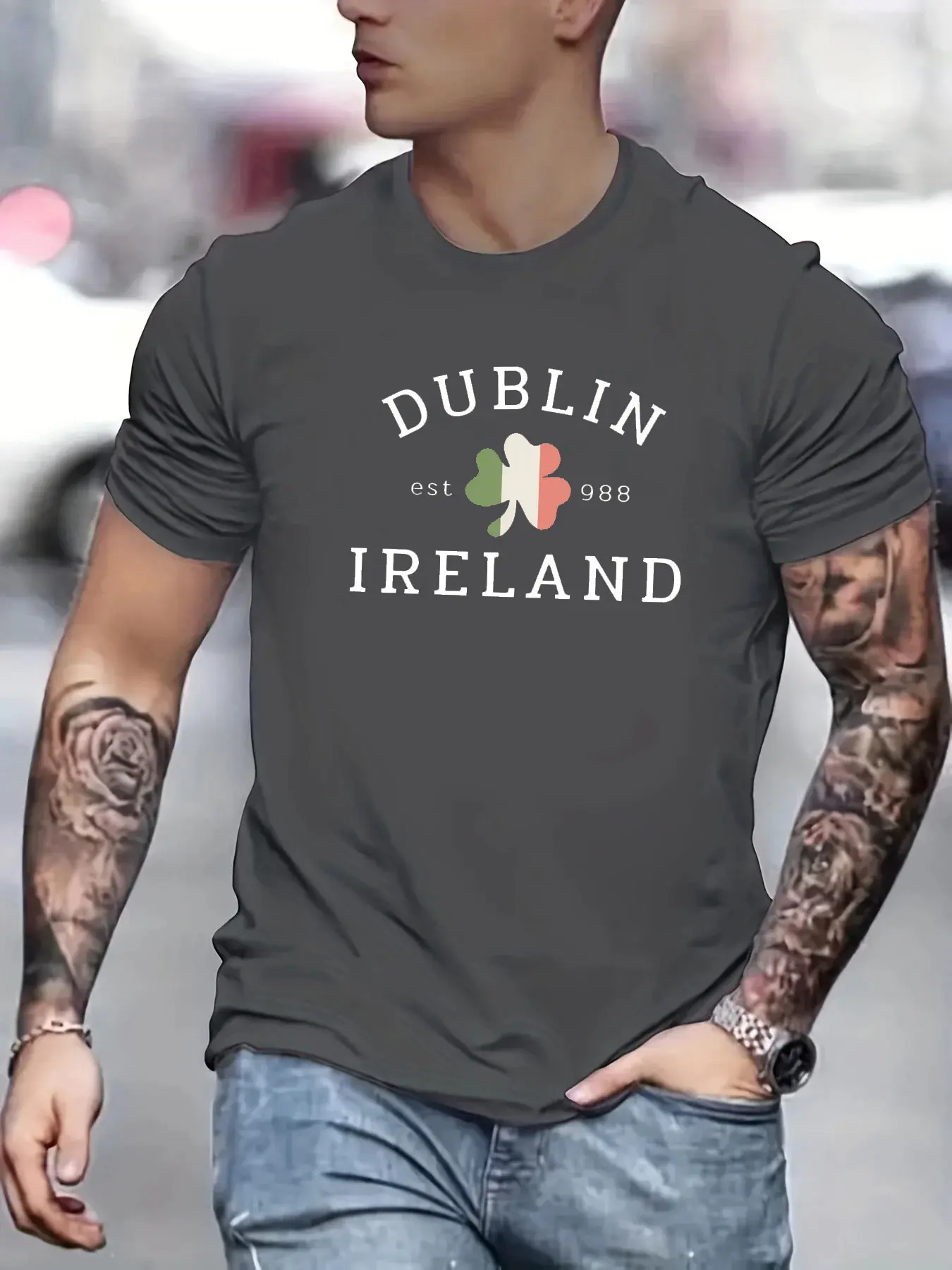 Men's Summer 100% Cotton Fashionable Casual Loose Large Fun English Printed Sports Round Neck Short Sleeve T-shirt Top