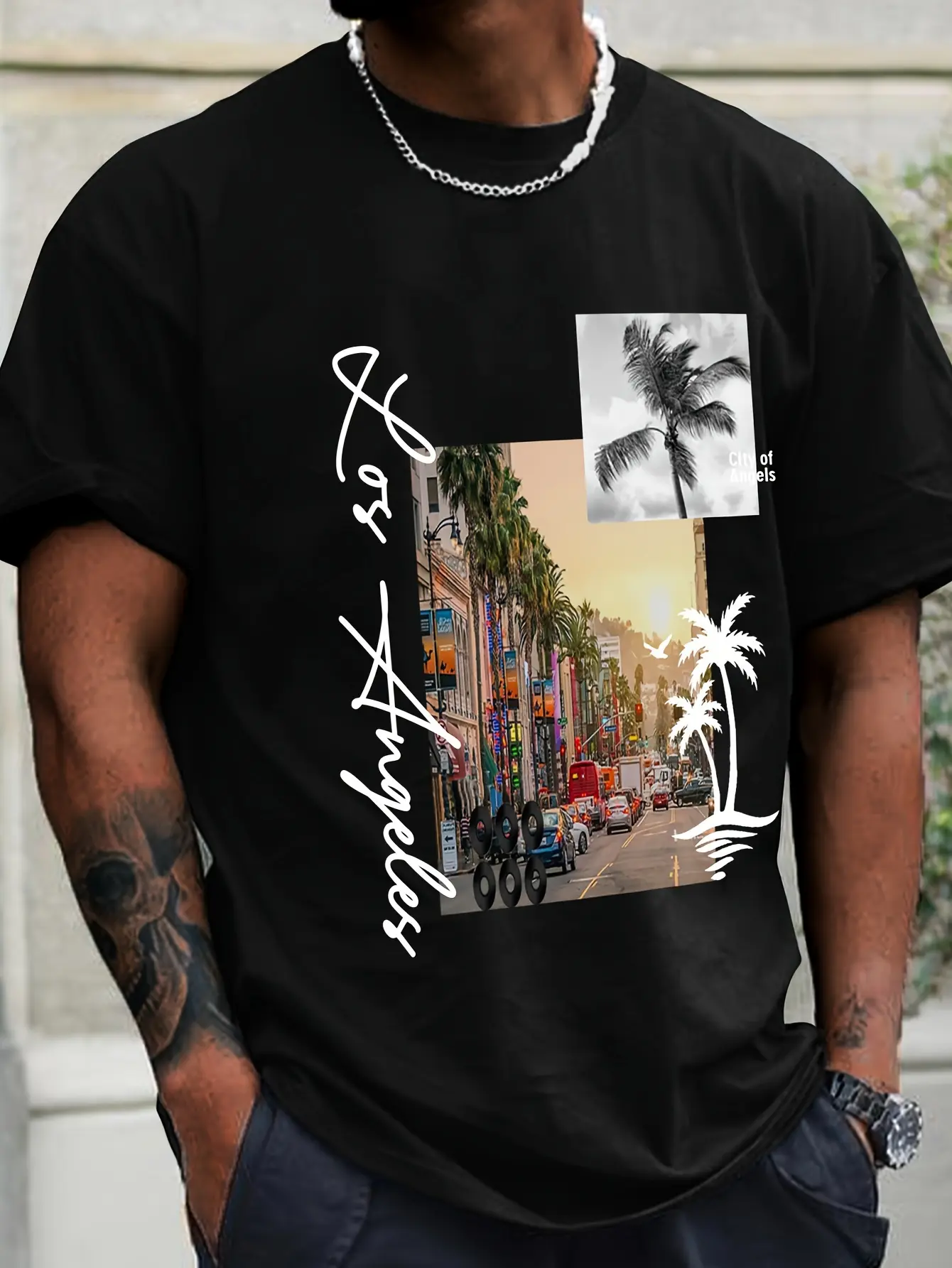 Men's summer 100% pure cotton fashionable casual sports loose pattern print round neck short sleeved T-shirt top