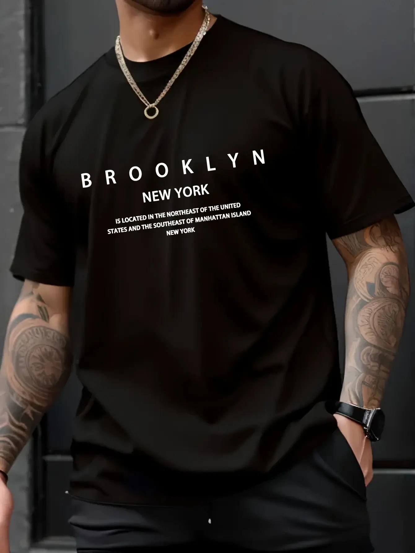 Summer men's 100% pure cotton casual loose plus size Brooklyn print comfortable sports round neck short sleeved T-shirt top