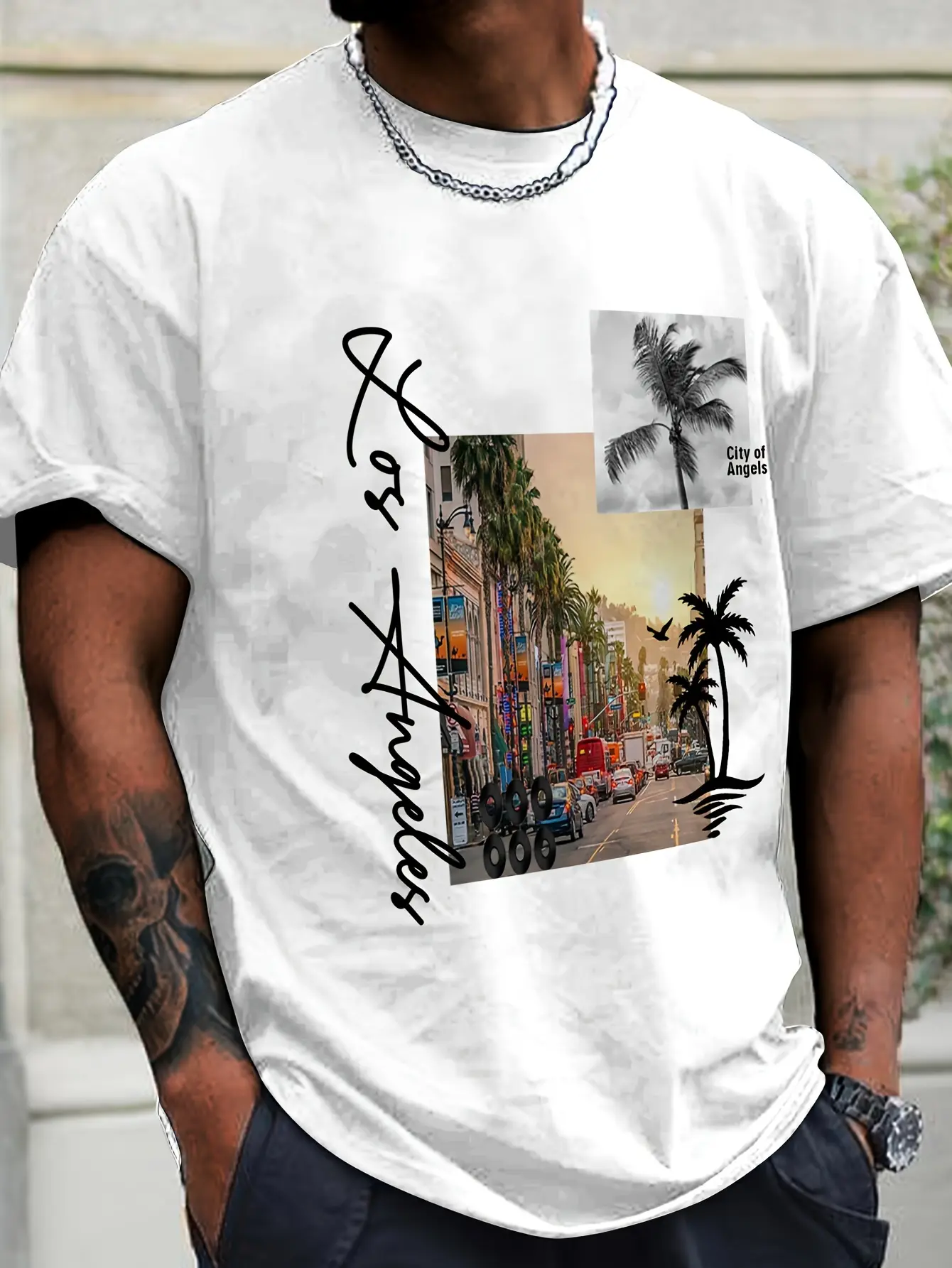 Men's summer 100% pure cotton fashionable casual sports loose pattern print round neck short sleeved T-shirt top