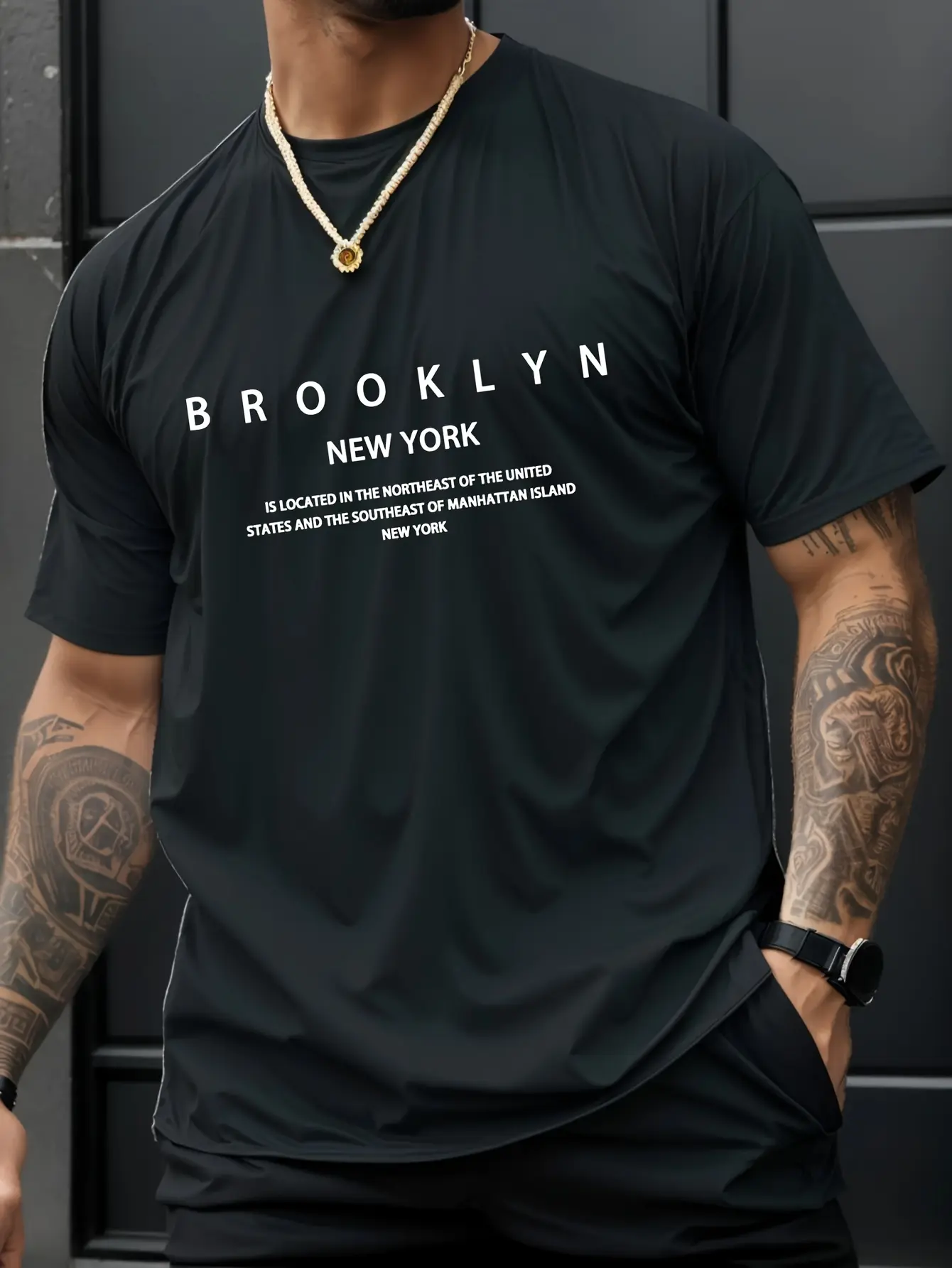 Summer men's 100% pure cotton casual loose plus size Brooklyn print comfortable sports round neck short sleeved T-shirt top