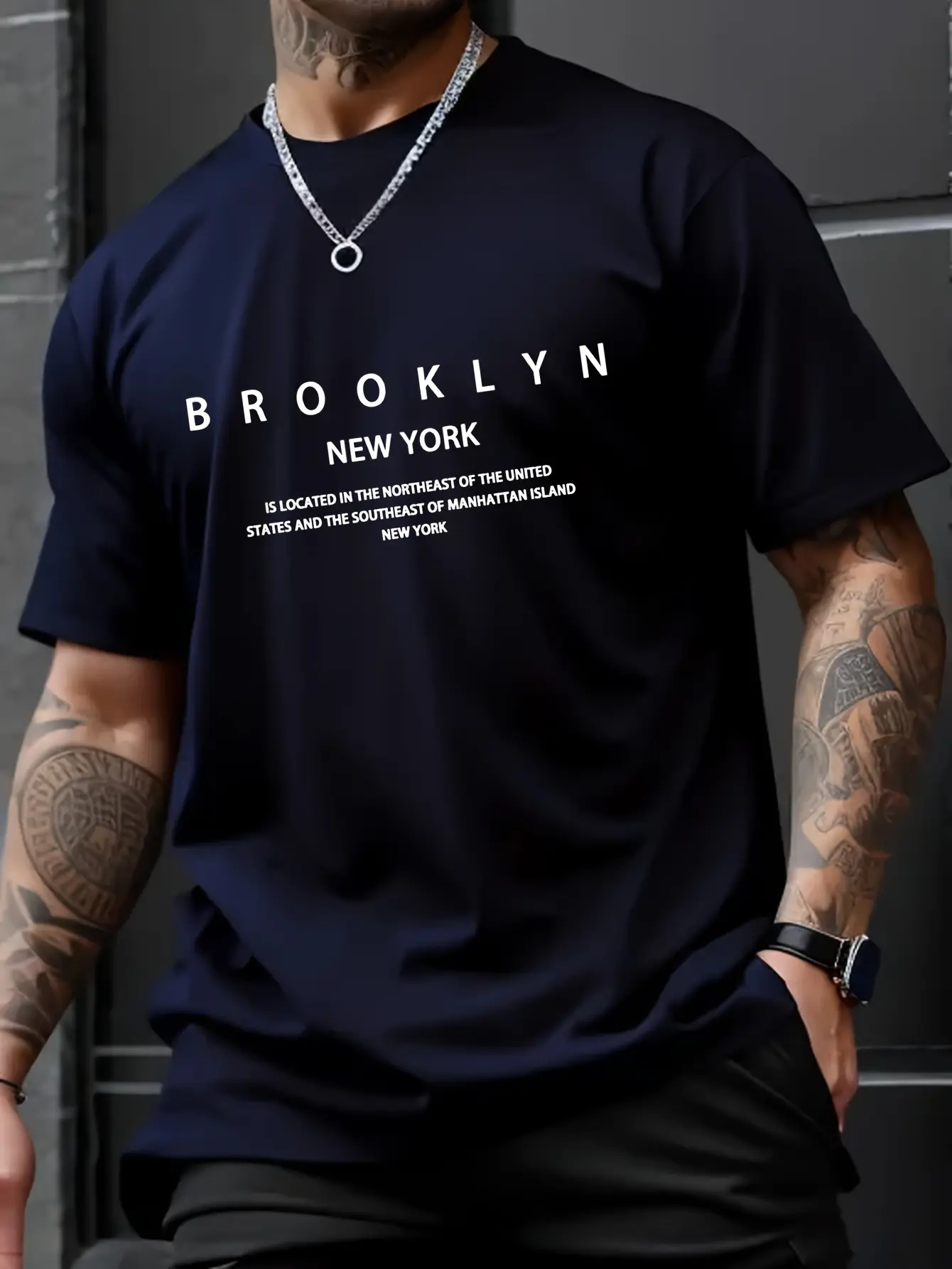 Summer men's 100% pure cotton casual loose plus size Brooklyn print comfortable sports round neck short sleeved T-shirt top