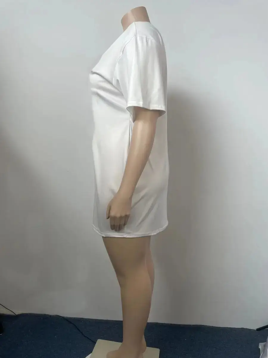 Women's summer casual LOVE red lips lipstick print loose size round neck short sleeved T-shirt dress