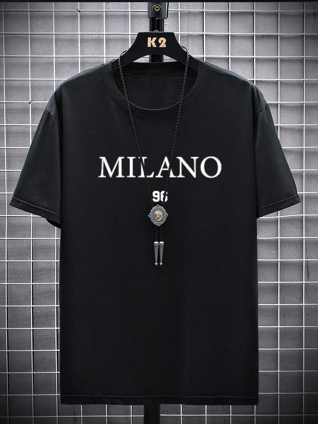 Men's 100% cotton summer loose size MILANO 96 letter printed slim fit casual sports round neck short sleeved T-shirt top