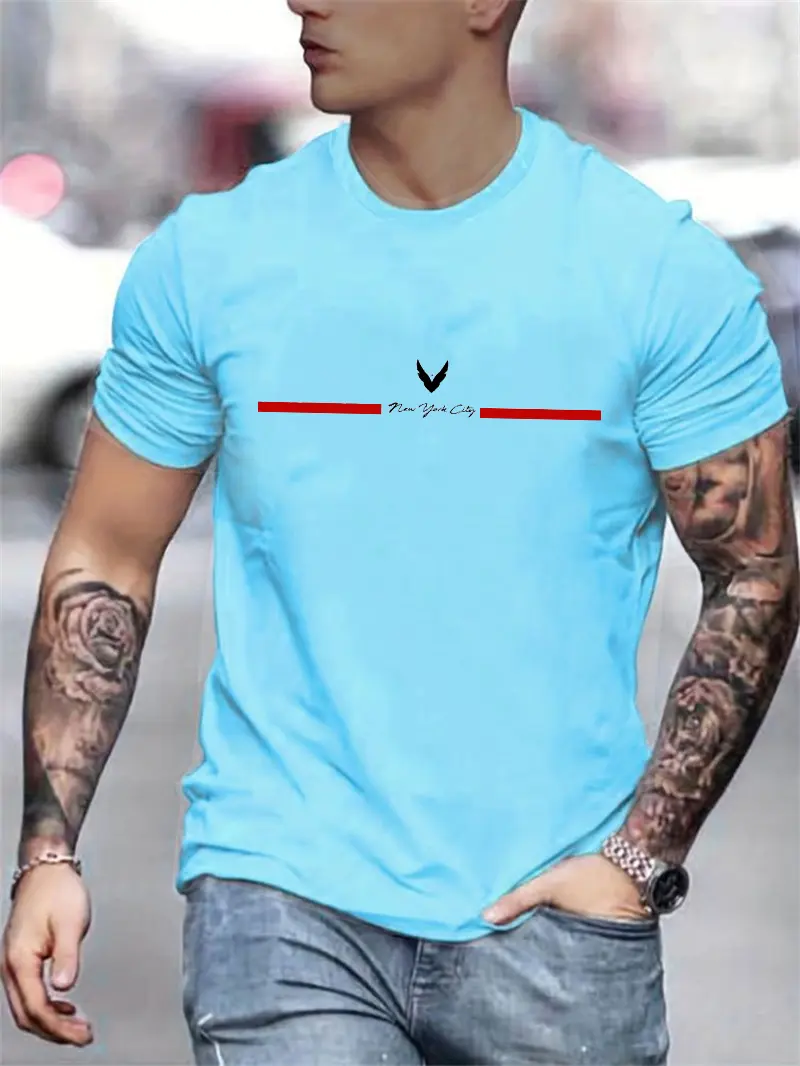 Men's 100 cotton summer loose plus size letter print slim fit comfortable casual sports round neck short sleeved T-shirt top