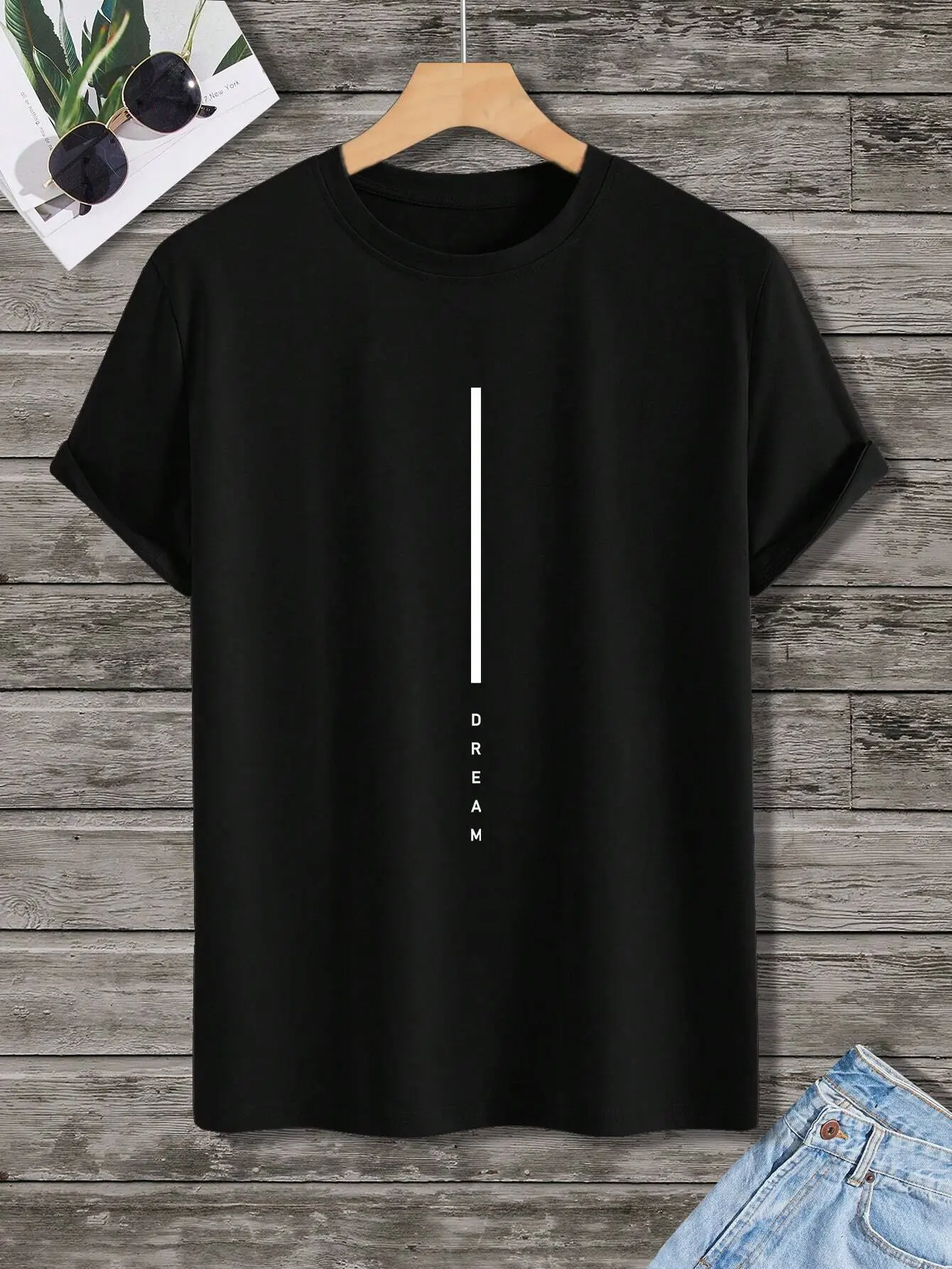 Men's 100% cotton summer loose fit DREAM Letter printed slim fit casual sports round neck short sleeved T-shirt top