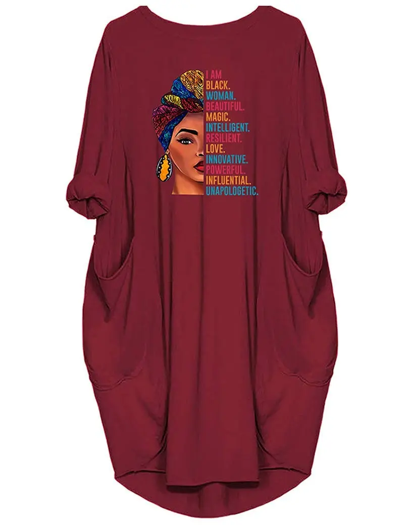 Women's Loose  Long Sleeved Summer Plus Size Dress Autumn  Winter Black Women