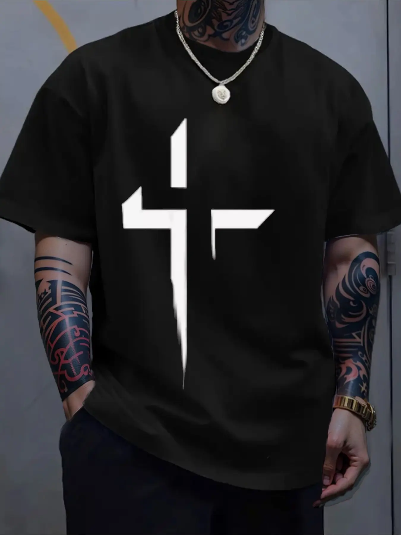 Men's Summer Loose Size 100% Cotton Classic Letter Number Pattern Printed Slim Fit Casual Round Neck Short Sleeve T-shirt Top