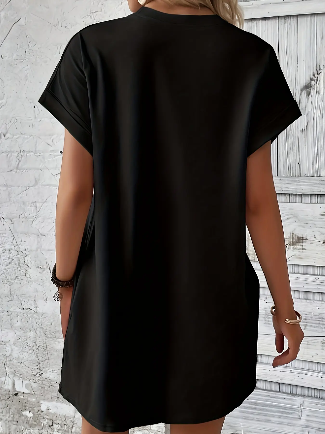 Women's PERFCTLY letter print Street Casual  Style loose short sleeved round neck pocket summer plus size casual dress