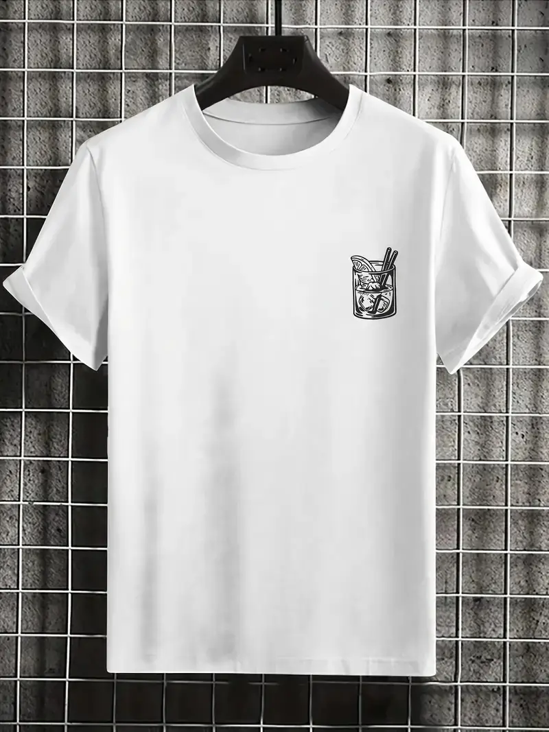 Men's summer 100% pure cotton fashionable casual sports loose cocktail graphic print round neck short sleeved T-shirt top
