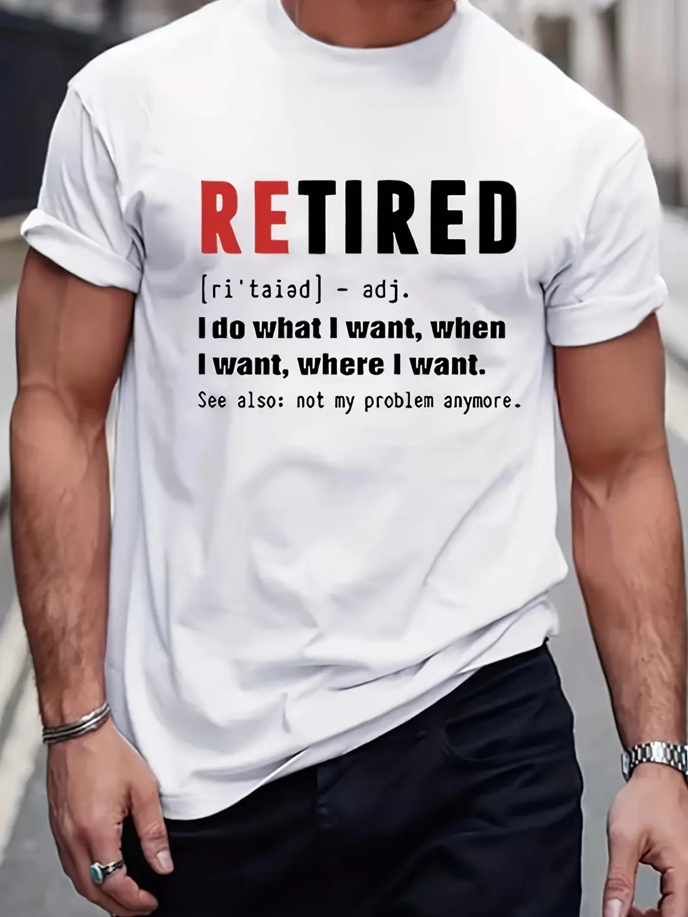 Men's Summer 100% Cotton Funny Retired Definition Printed Loose Large Casual Round Neck Short Sleeve T-shirt