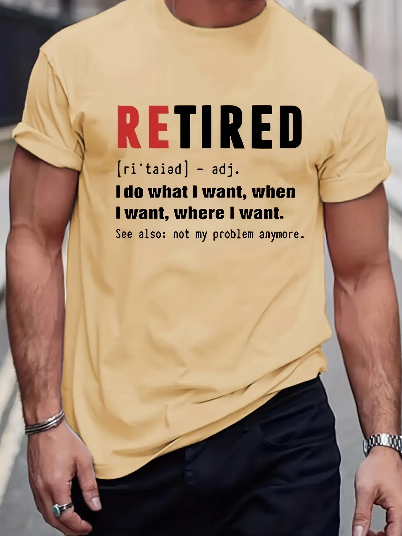 Men's Summer 100% Cotton Funny Retired Definition Printed Loose Large Casual Round Neck Short Sleeve T-shirt