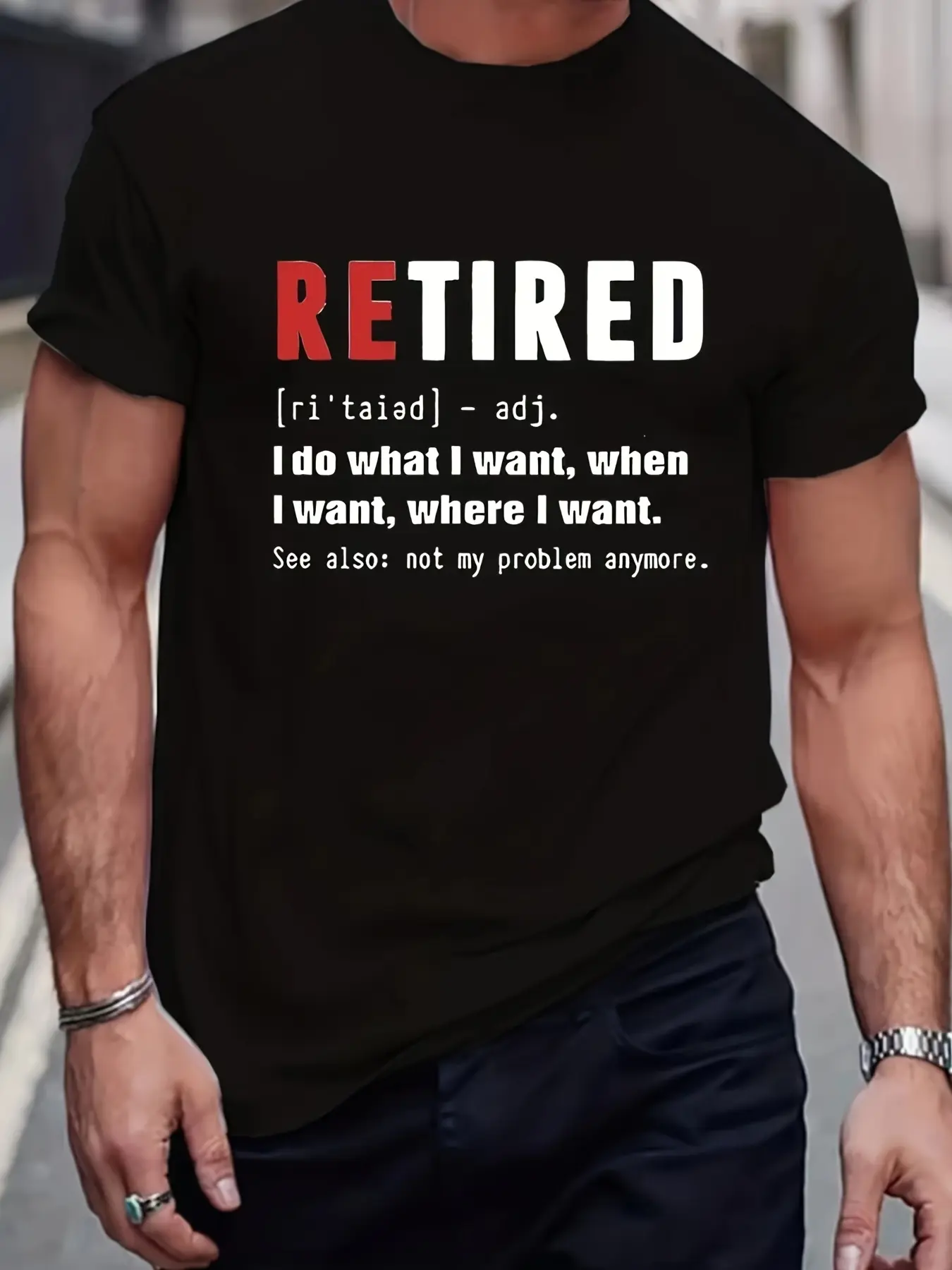 Men's Summer 100% Cotton Funny Retired Definition Printed Loose Large Casual Round Neck Short Sleeve T-shirt