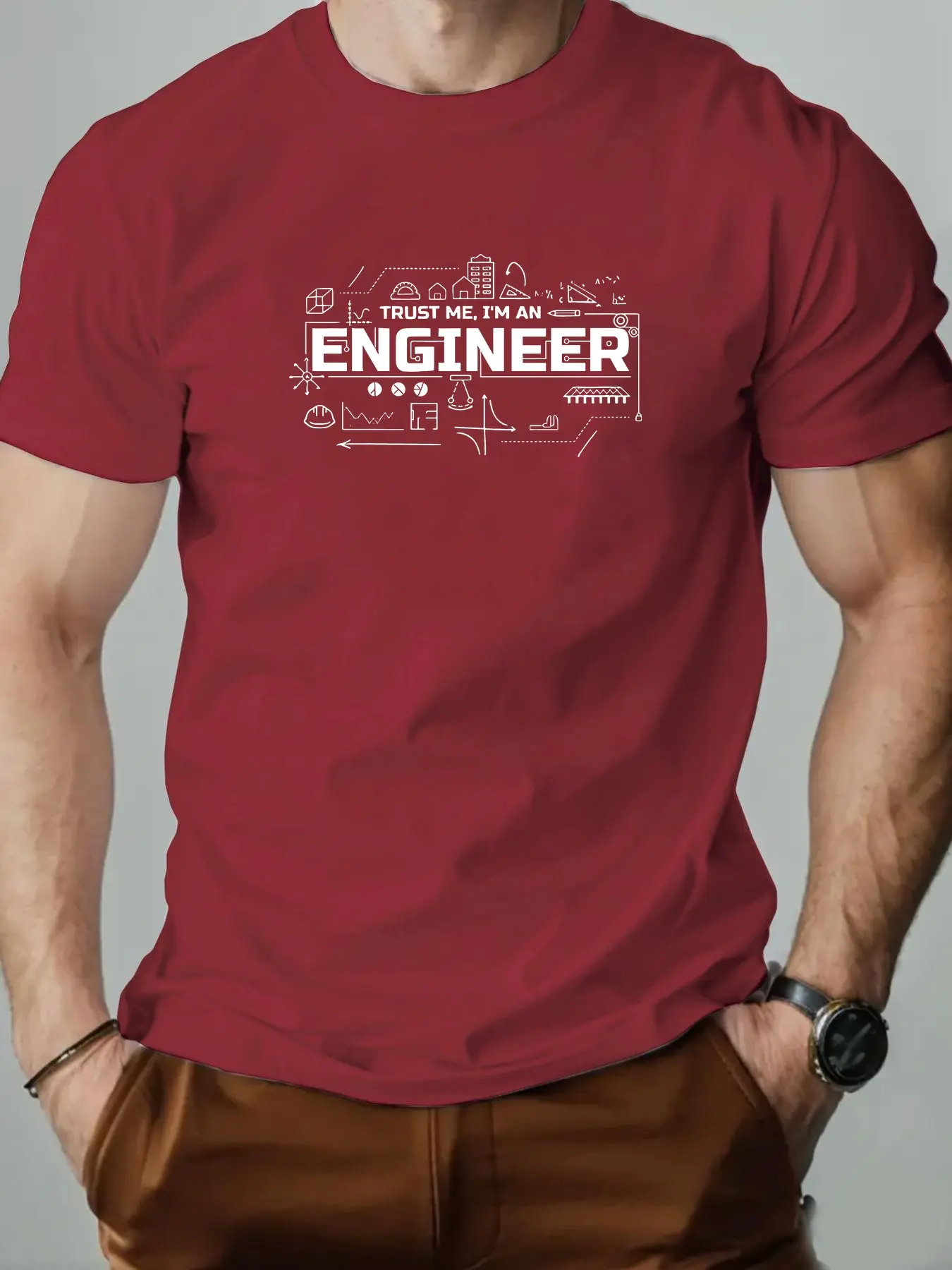 Men's summer 100% pure cotton fashionable casual sports loose fashion engineer pattern printed round neck short sleeved T-shirt