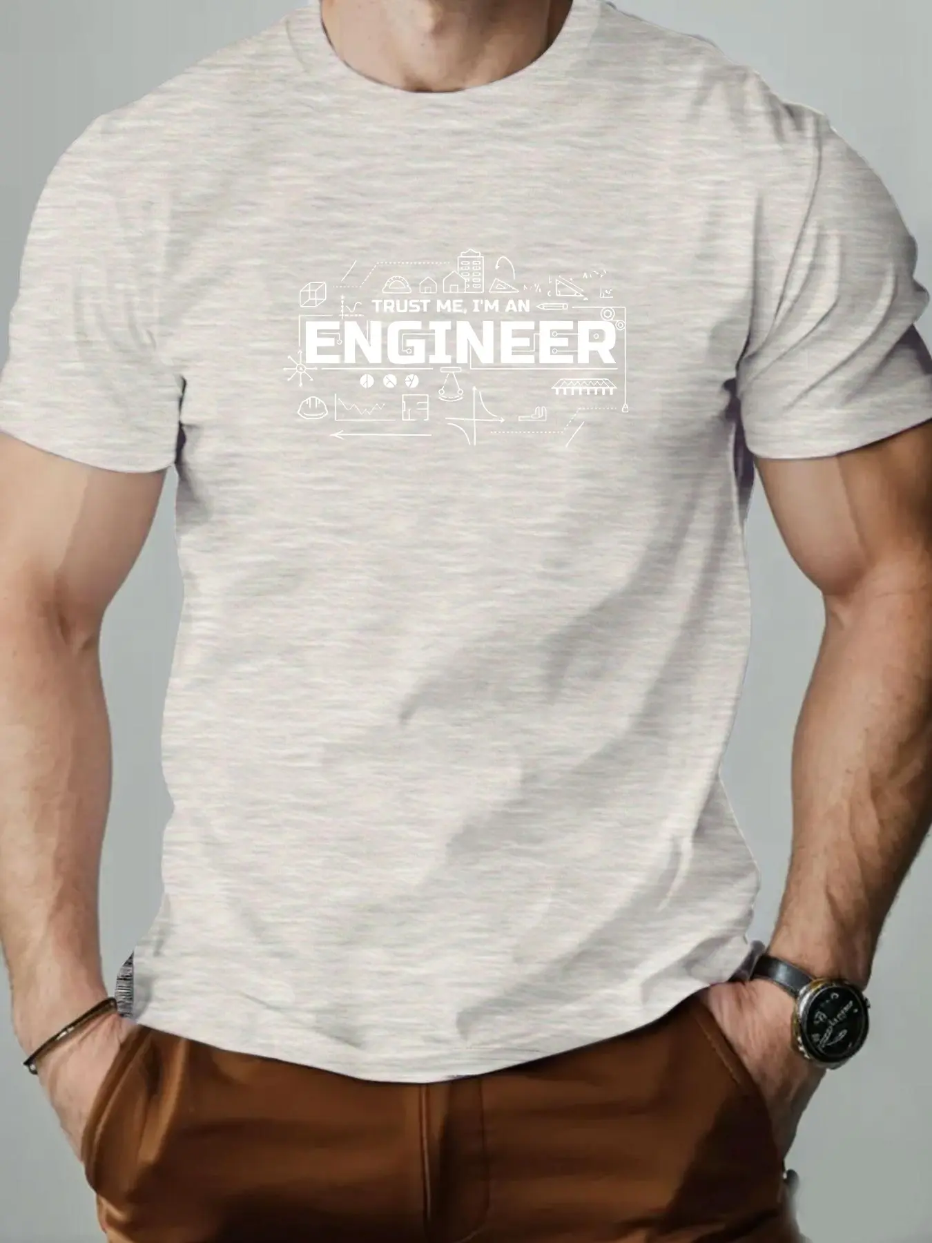 Men's summer 100% pure cotton fashionable casual sports loose fashion engineer pattern printed round neck short sleeved T-shirt