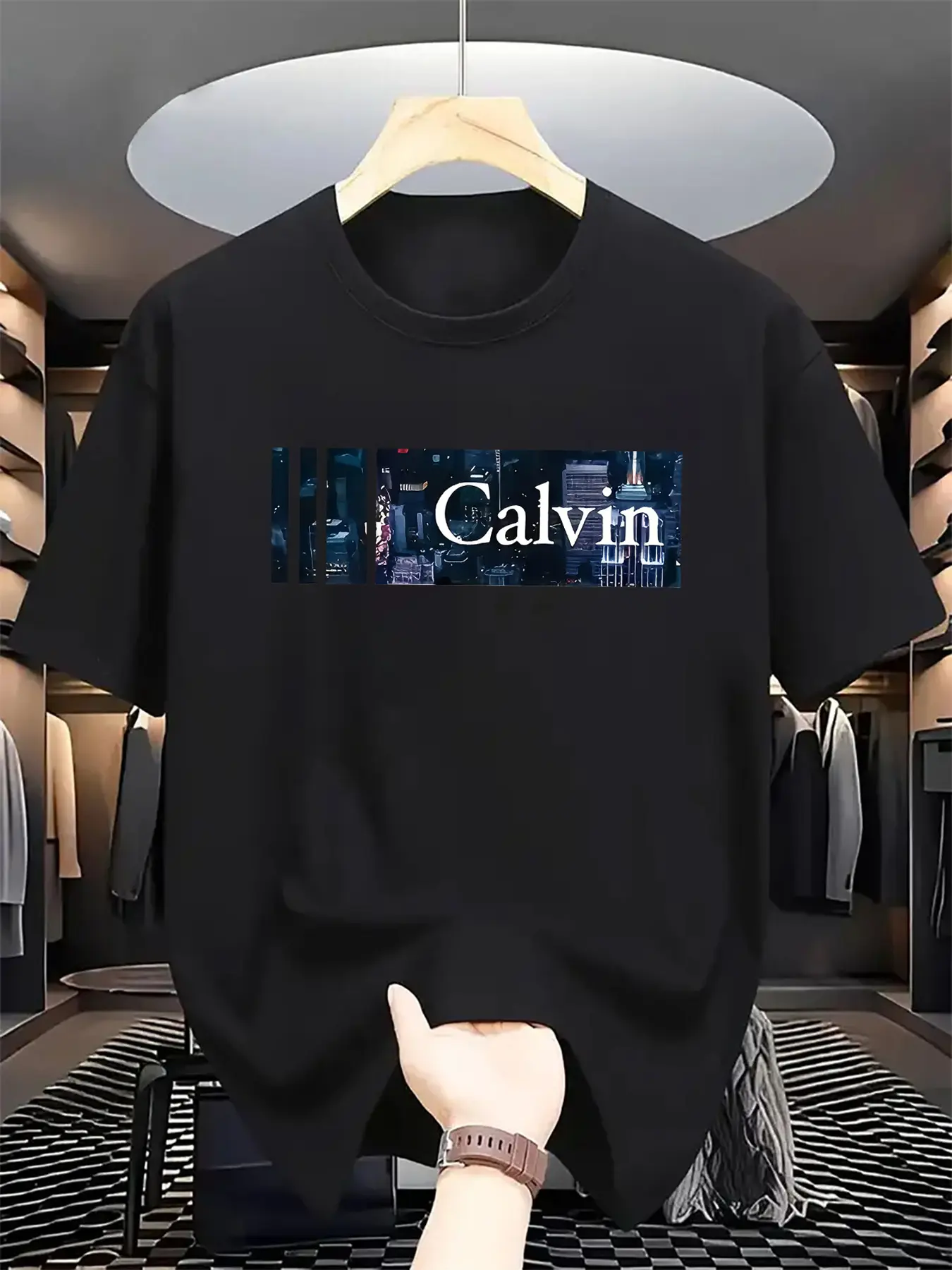 Men's Summer 100% Cotton Fashionable Casual Loose Large Size Letter Pattern Printed Round Neck Short Sleeve T-shirt Top
