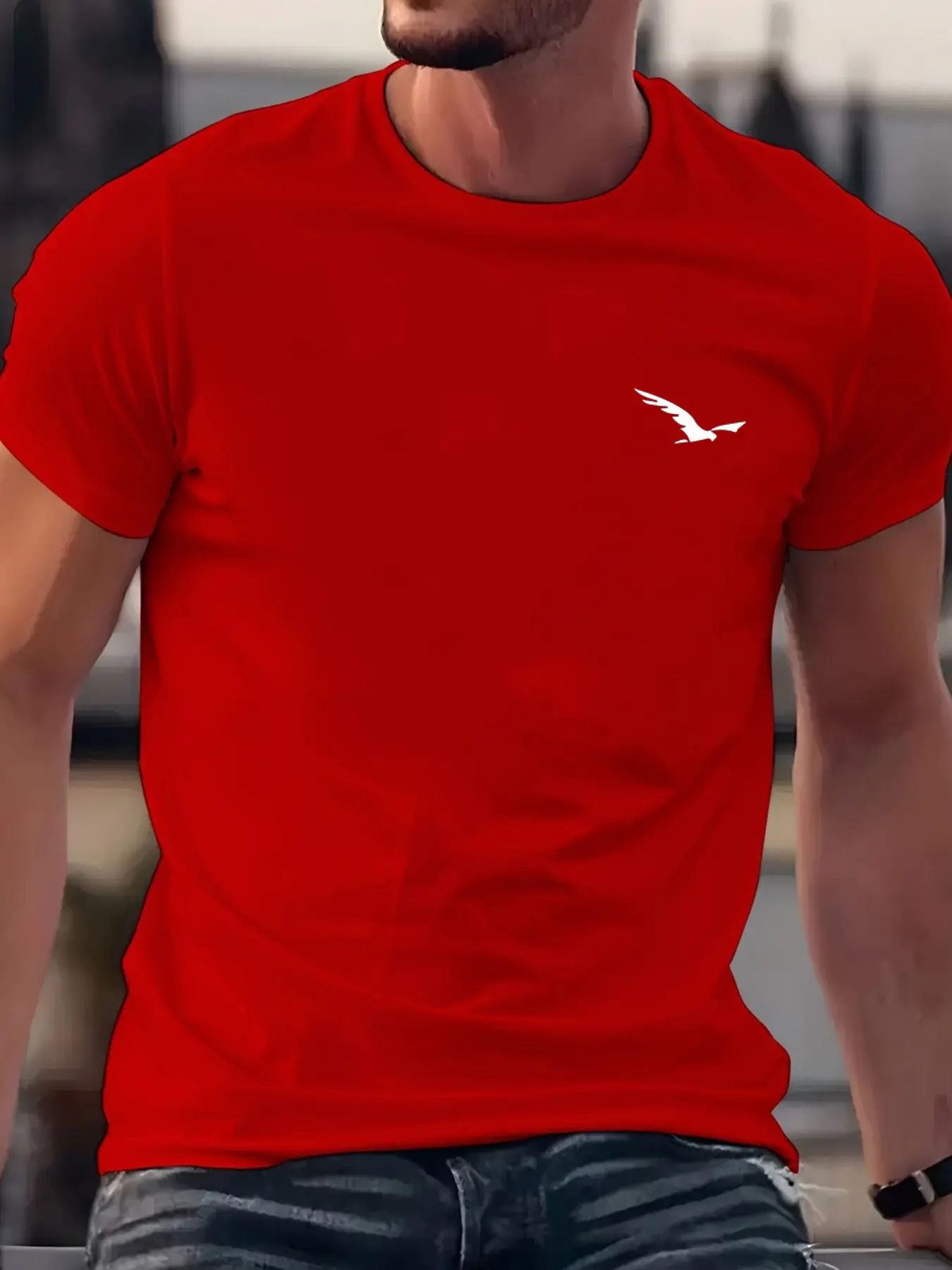 Men's Summer 100% Cotton Fashionable Casual Loose Sport Bird Pattern Printed Round Neck Short Sleeve T-shirt Top