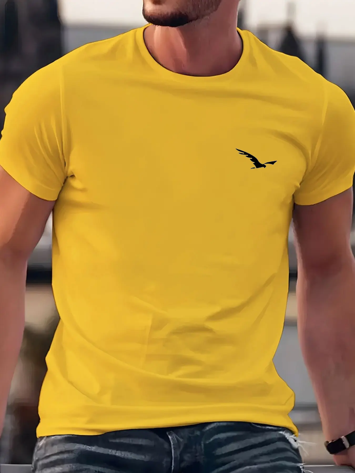 Men's Summer 100% Cotton Fashionable Casual Loose Sport Bird Pattern Printed Round Neck Short Sleeve T-shirt Top