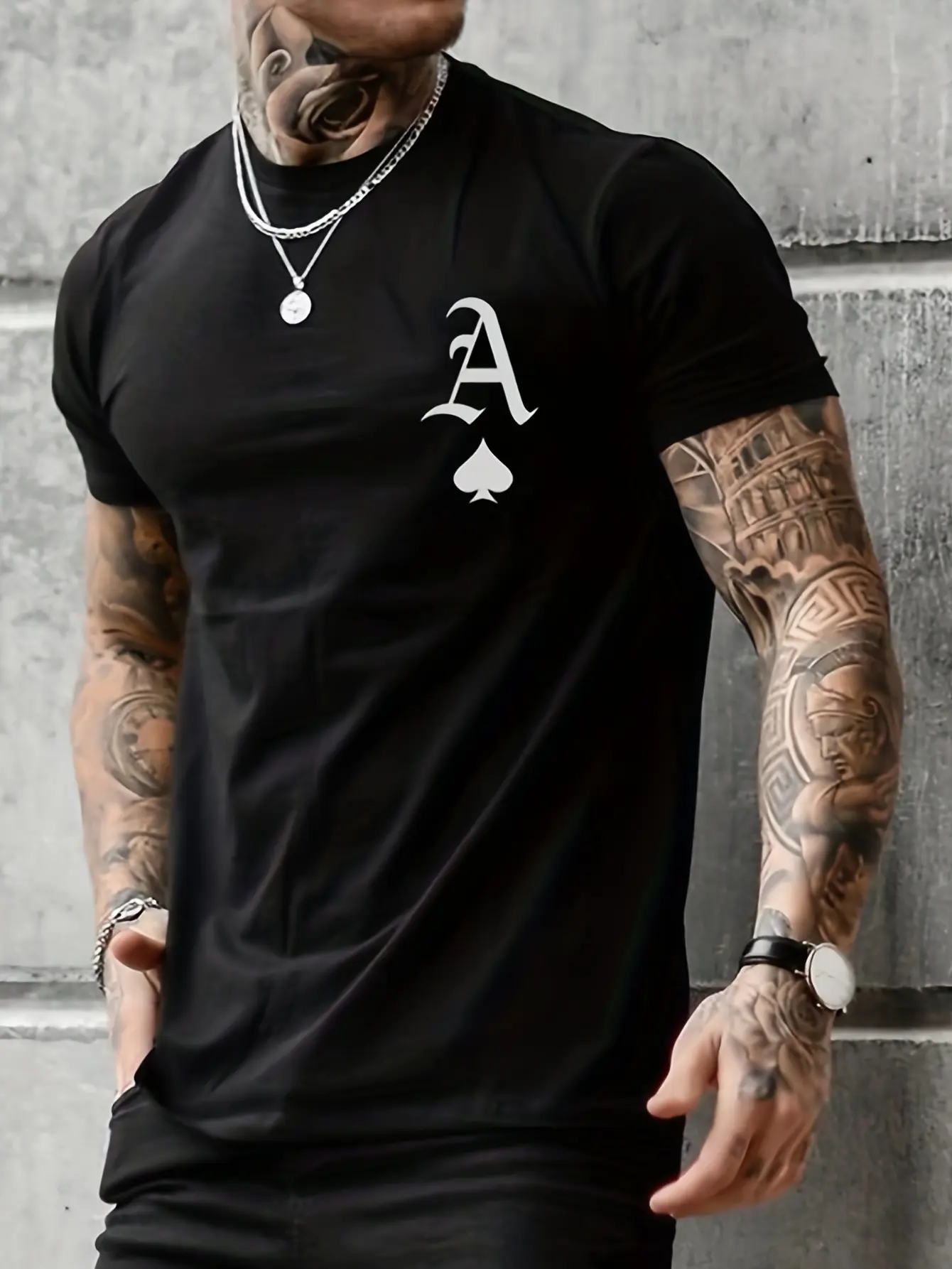 Summer men's 100% cotton casual loose fit large A letter print round neck short sleeved T-shirt top