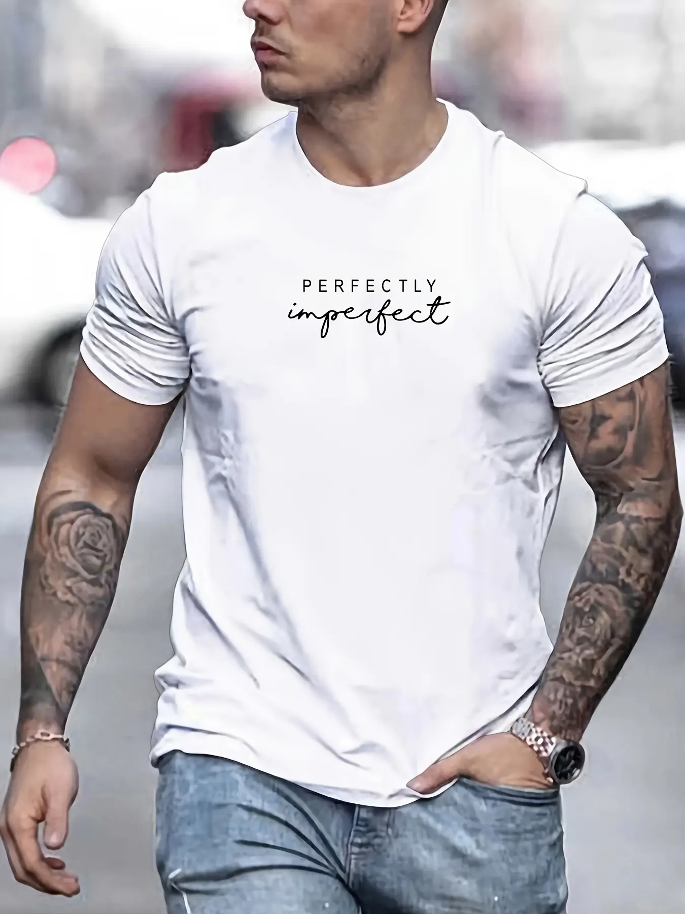 Men's summer 100% cotton fashionable casual loose sports classic PERFECTLY letter printed round neck short sleeved T-shirt top