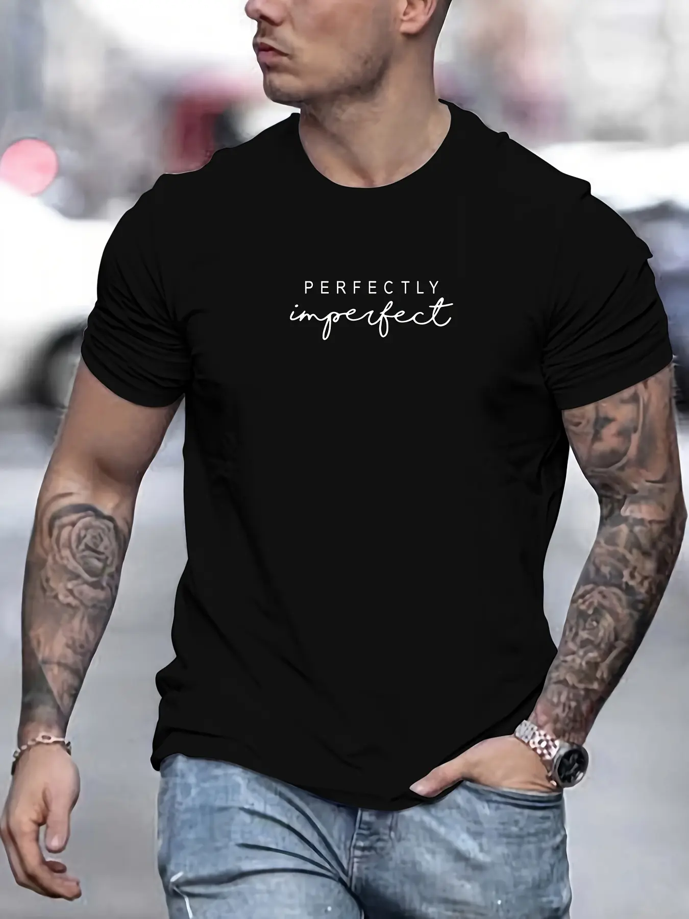 Men's summer 100% cotton fashionable casual loose sports classic PERFECTLY letter printed round neck short sleeved T-shirt top