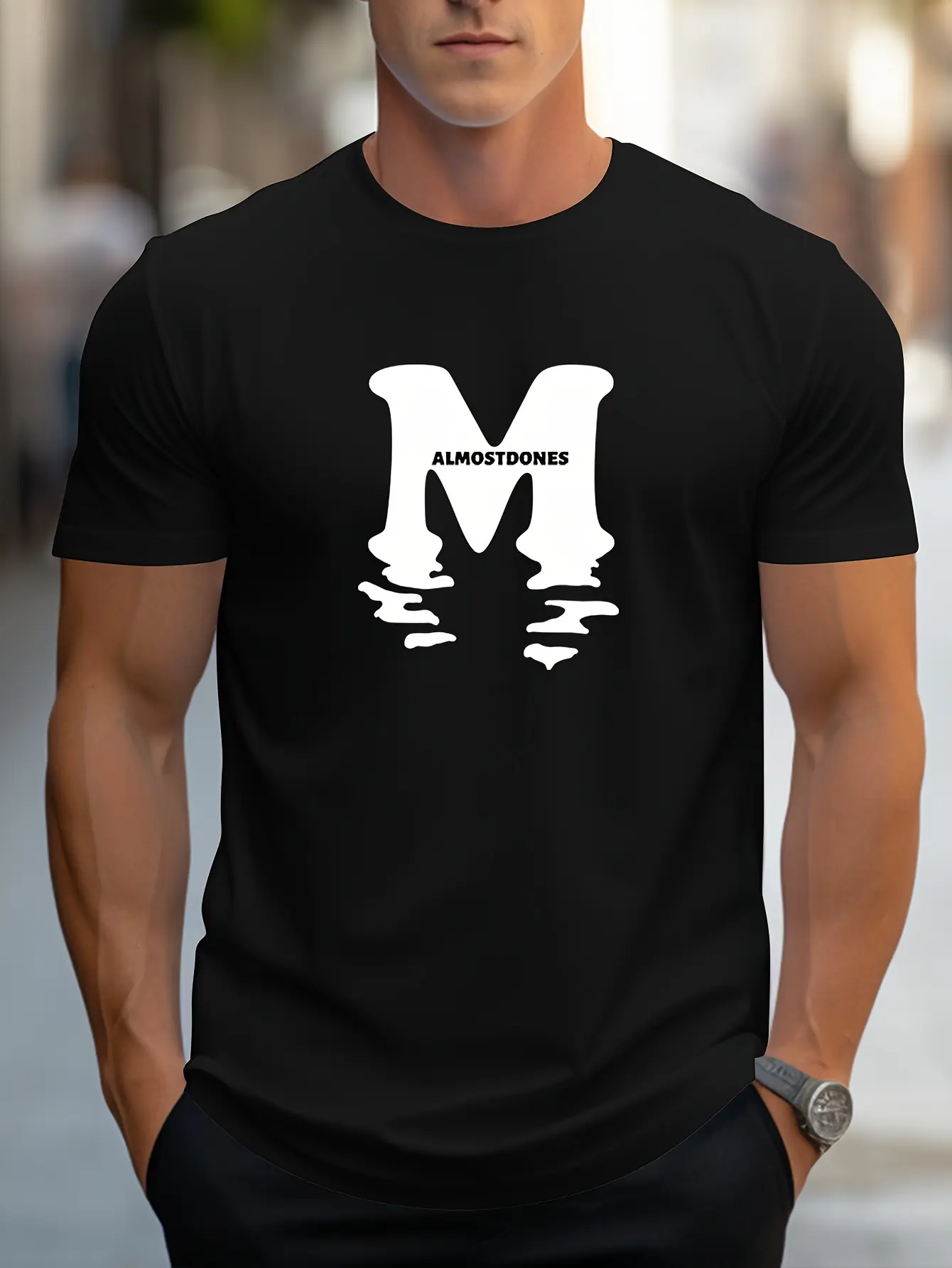 Men's summer 100% pure cotton fashionable casual sports loose trendy letter pattern printed round neck short sleeved T-shirt top