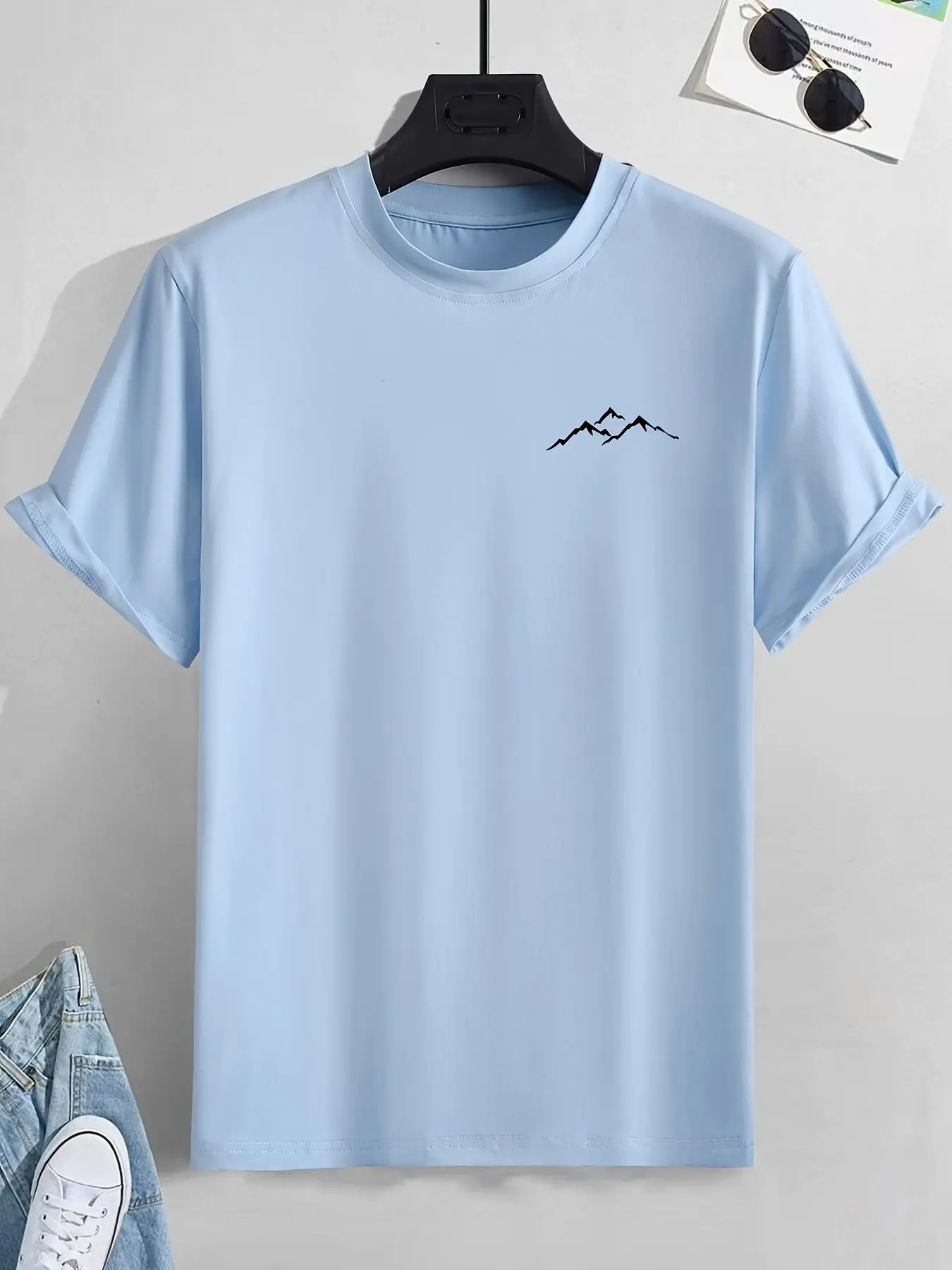 Summer Men's 100% Cotton Casual Sports Loose Large Mountain Pattern Printed Comfortable Round Neck Short Sleeve T-shirt Top