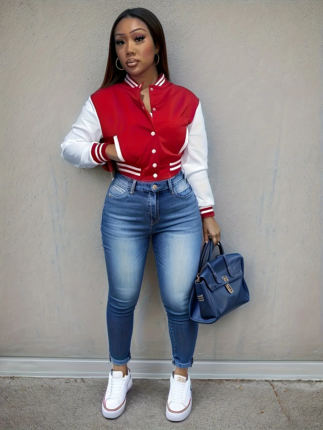 Elegant Women_s Casual Jacket  White Autumn Winter Button Baseball Aviator Cropped Jackets For Women Long Sleeve Crop Outerwear