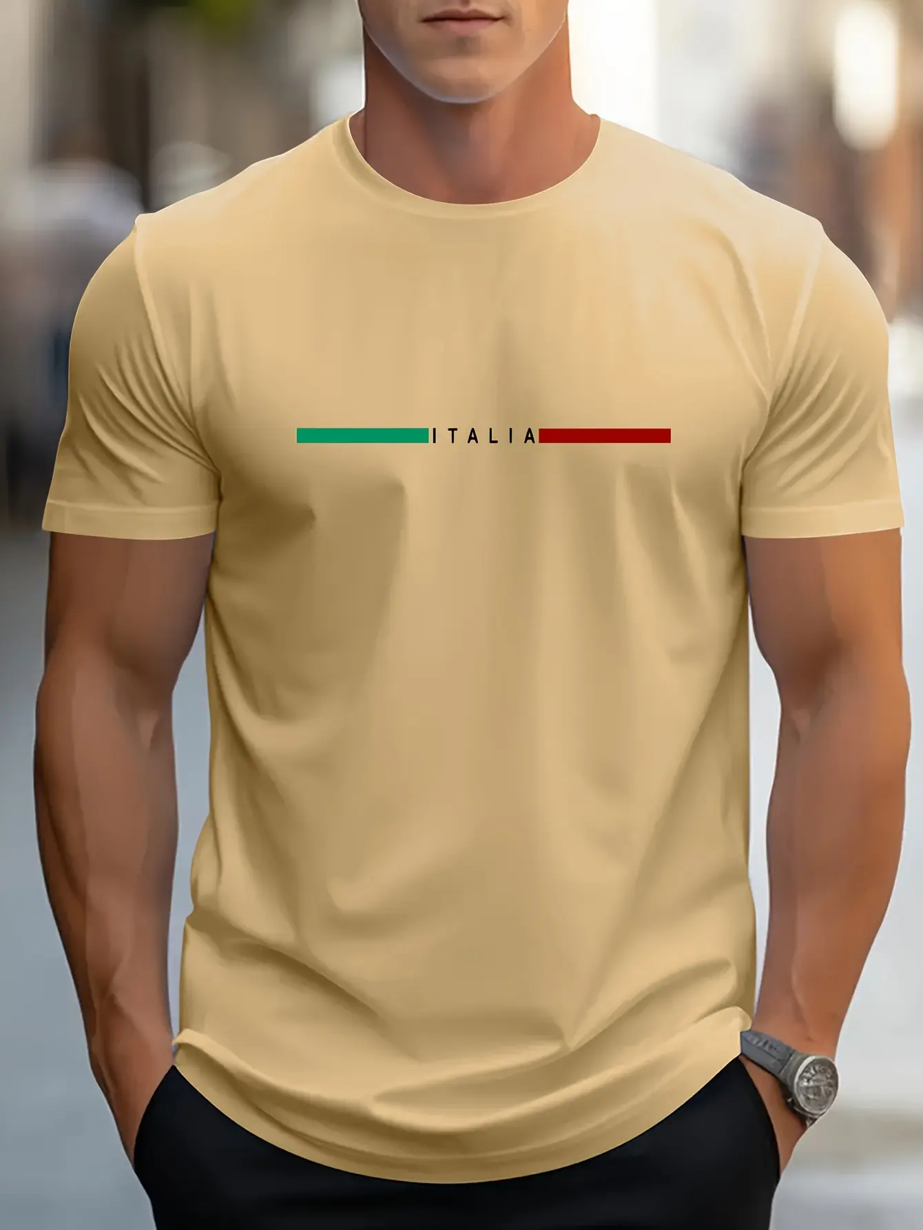Italian printed men's heavyweight 100% cotton fashionable casual loose sports summer breathable comfortable T-shirt
