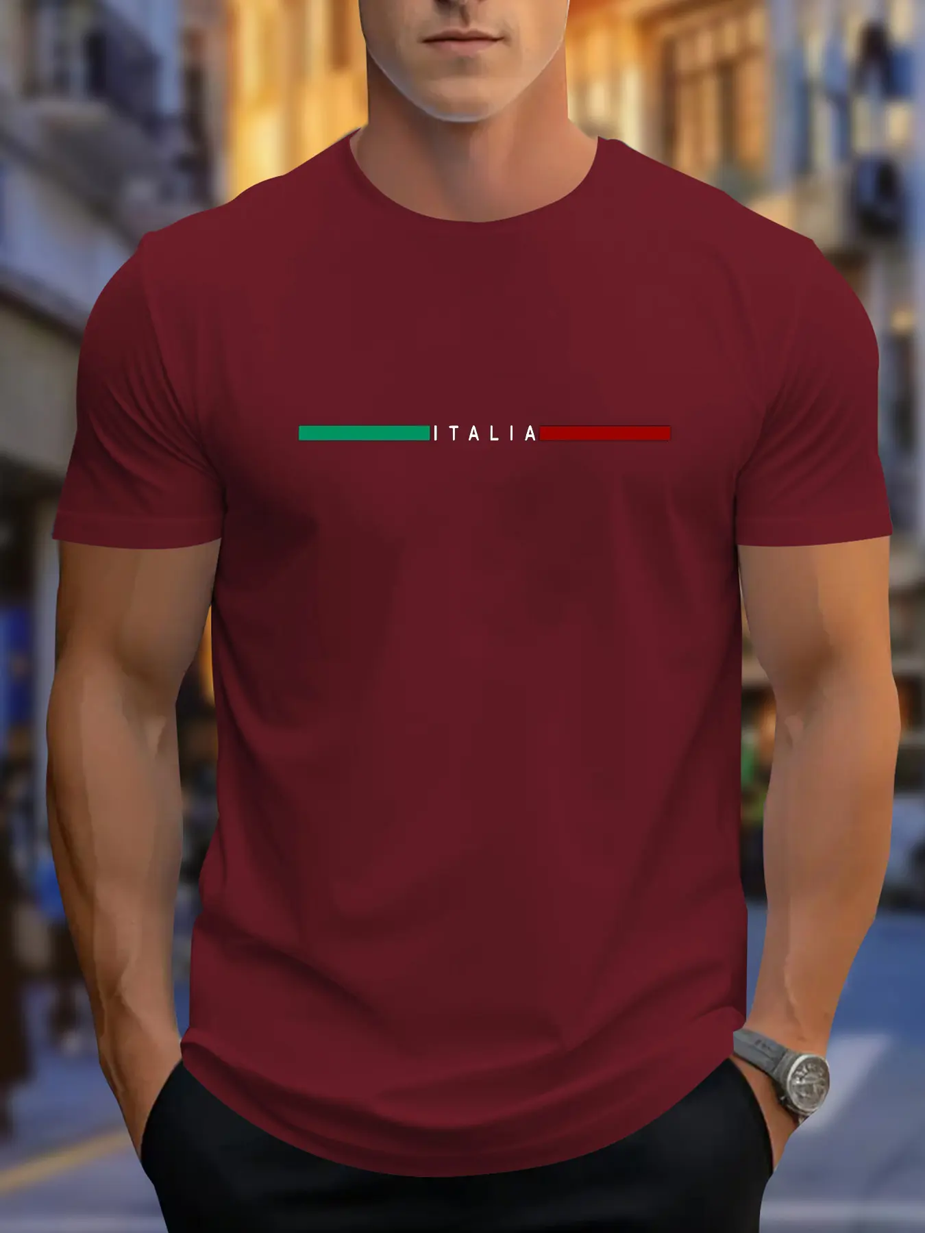Italian printed men's heavyweight 100% cotton fashionable casual loose sports summer breathable comfortable T-shirt