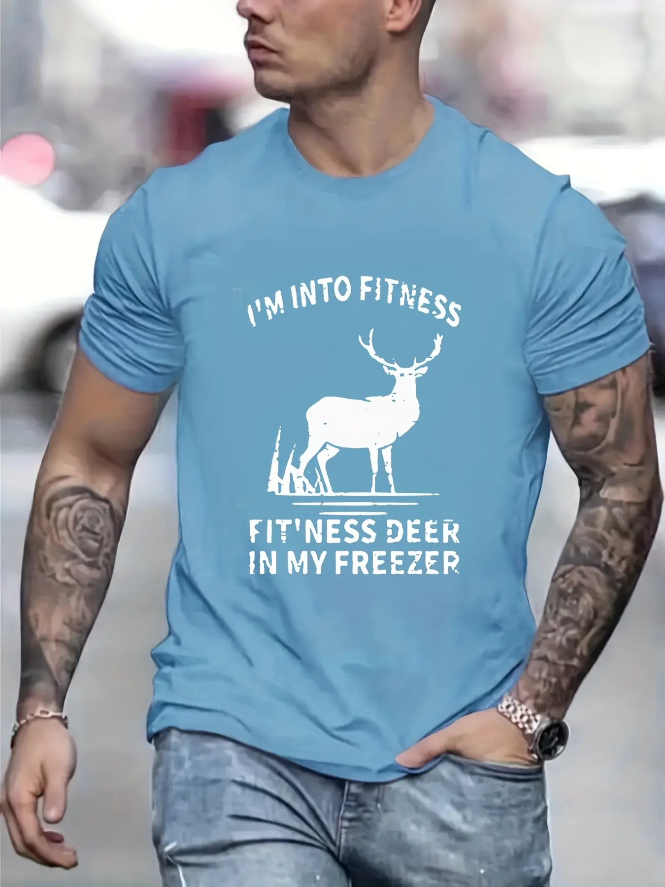 Men's Summer 100% Cotton Fashion Casual Loose Personalized Fashion Deer Pattern Round Neck Short Sleeve T-shirt Top