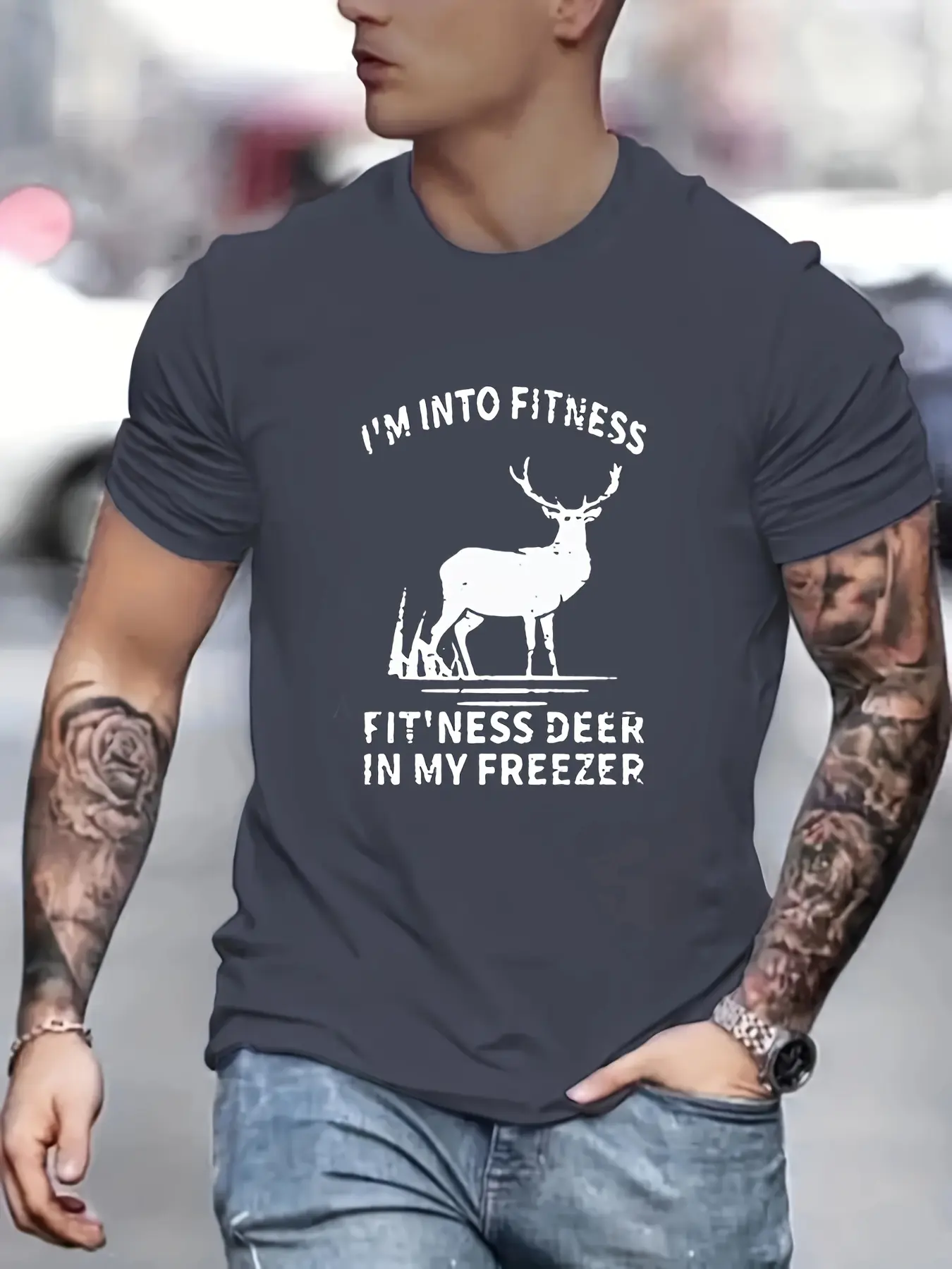 Men's Summer 100% Cotton Fashion Casual Loose Personalized Fashion Deer Pattern Round Neck Short Sleeve T-shirt Top