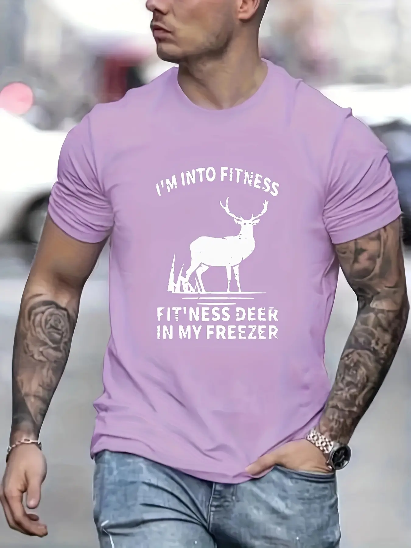 Men's Summer 100% Cotton Fashion Casual Loose Personalized Fashion Deer Pattern Round Neck Short Sleeve T-shirt Top