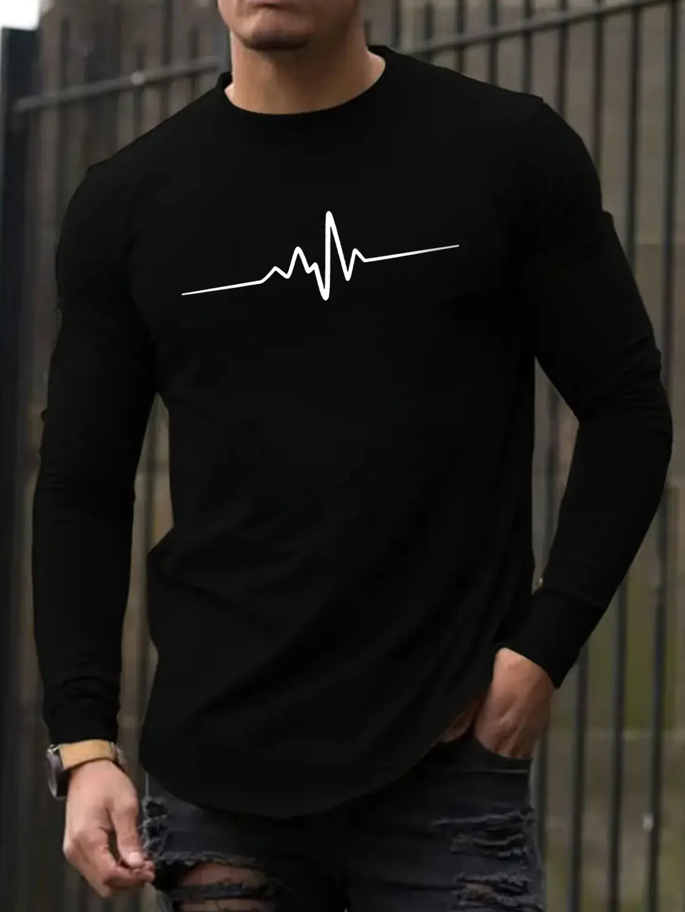 Men's 100% pure cotton summer loose comfortable casual print large round neck  long sleeve T-shirt top