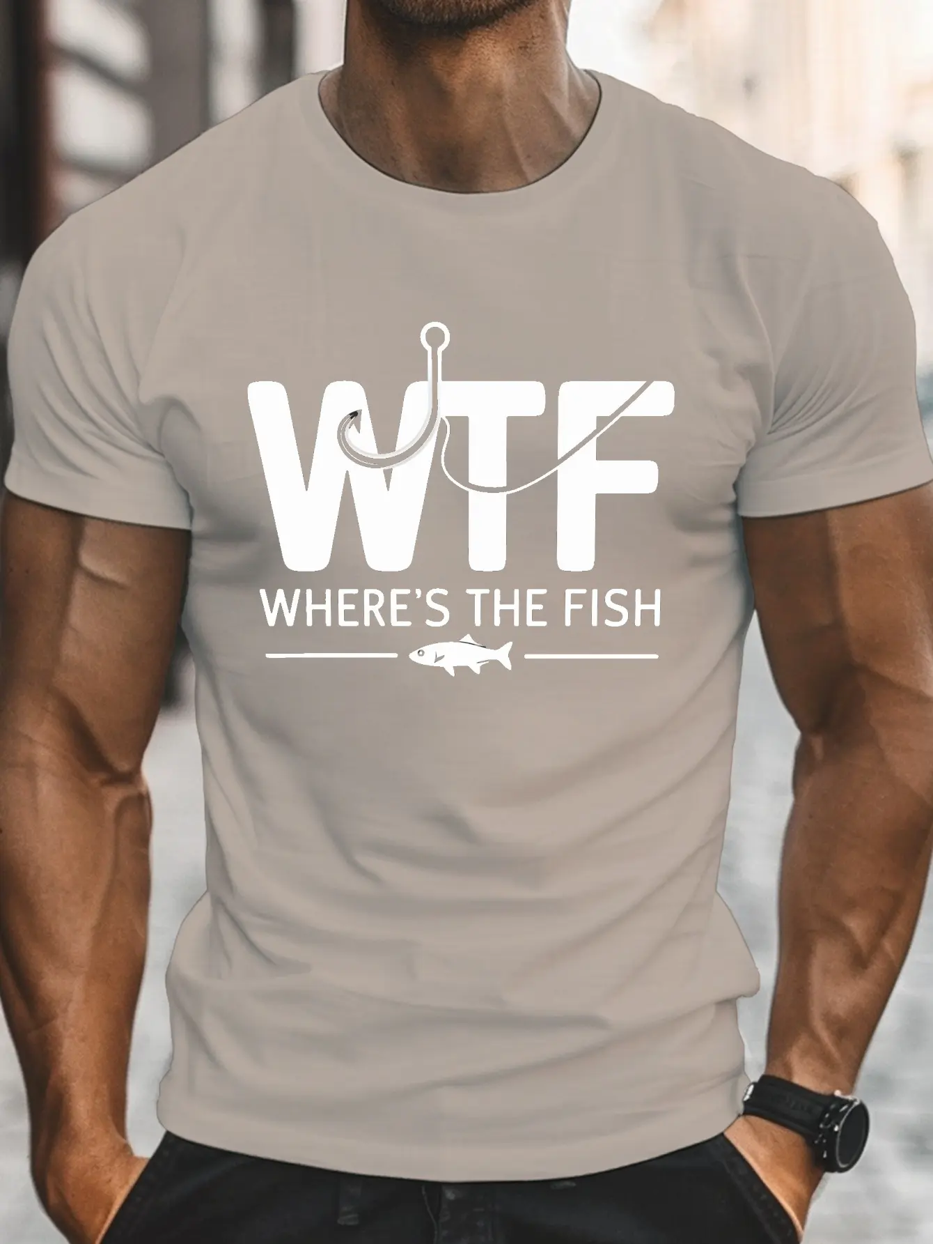 Men's summer 100% pure cotton fashionable sports casual loose wtf fish print round neck short sleeved T-shirt top