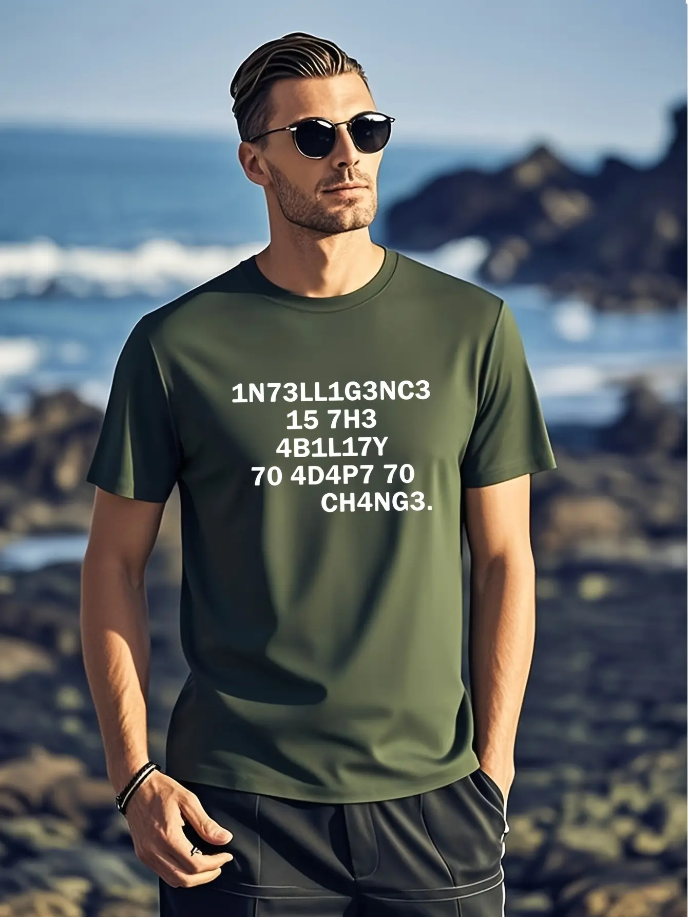 Men's summer 100% pure cotton fashionable casual loose retro style letter pattern printed round neck short sleeved T-shirt top