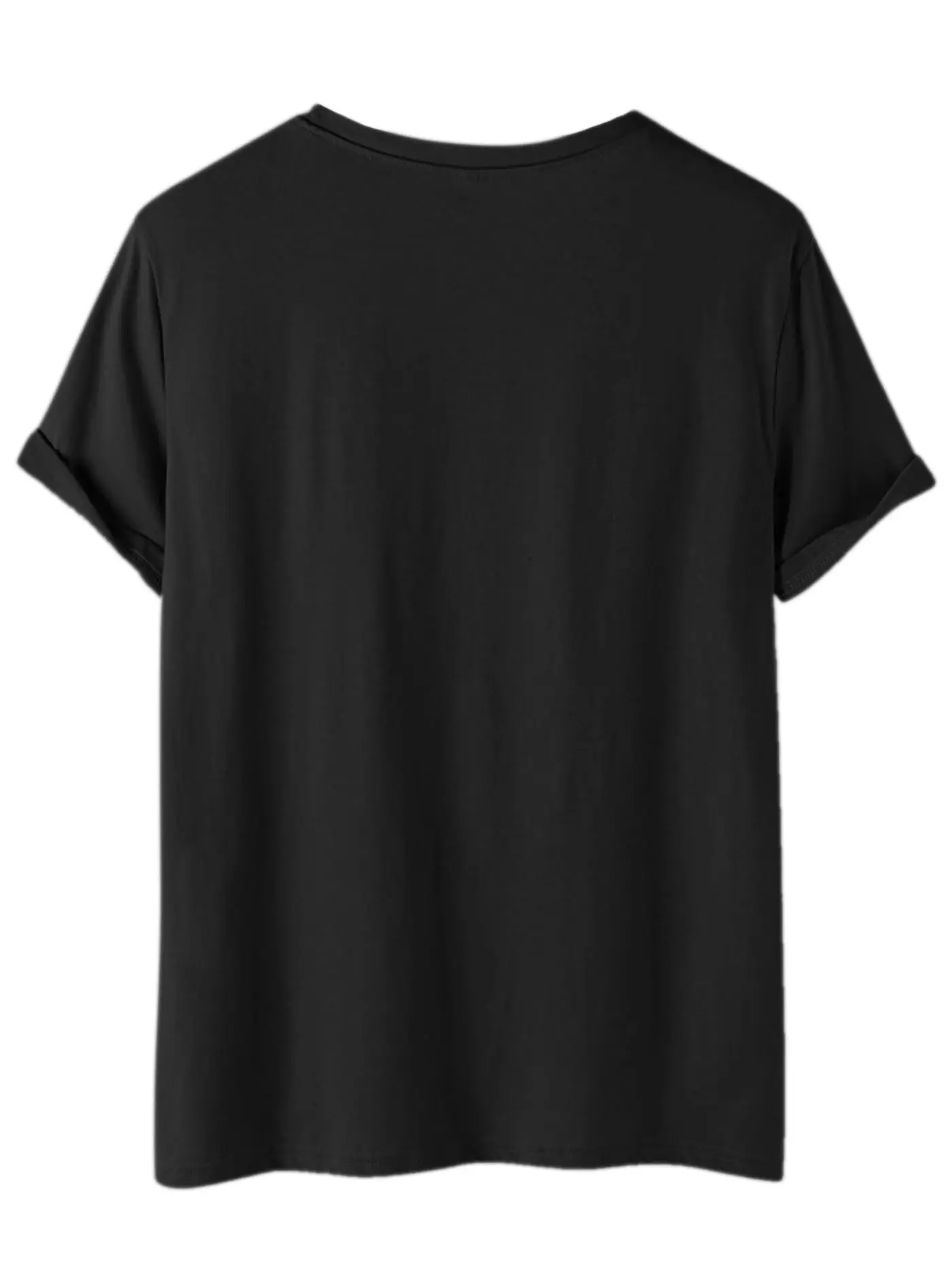 Men's summer 100% pure cotton fashionable casual loose black cat pattern printed round neck short sleeved T-shirt top