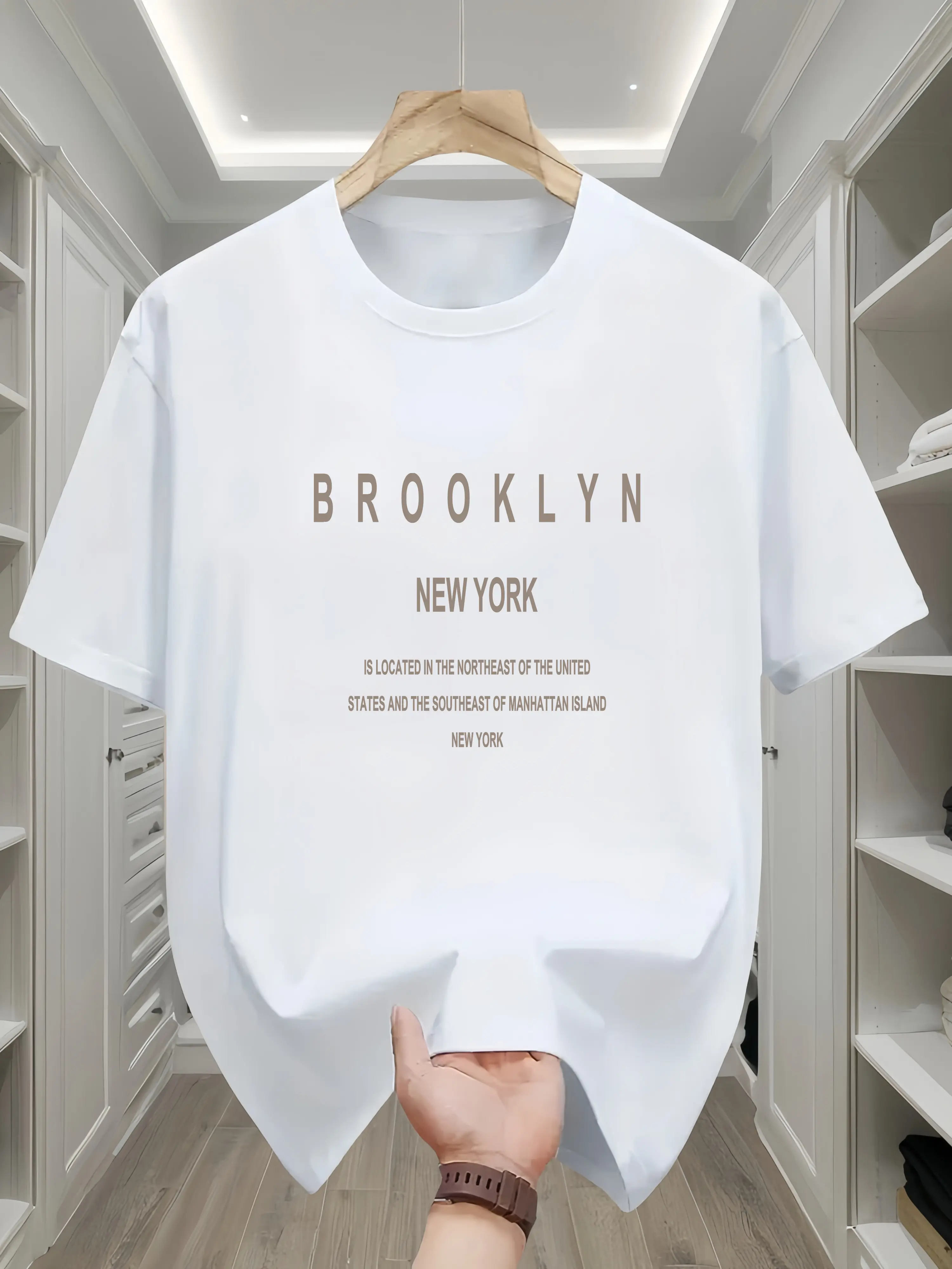 Men's summer 100 cotton fashionable casual loose Brooklyn New York English printed round neck short sleeved T-shirt top