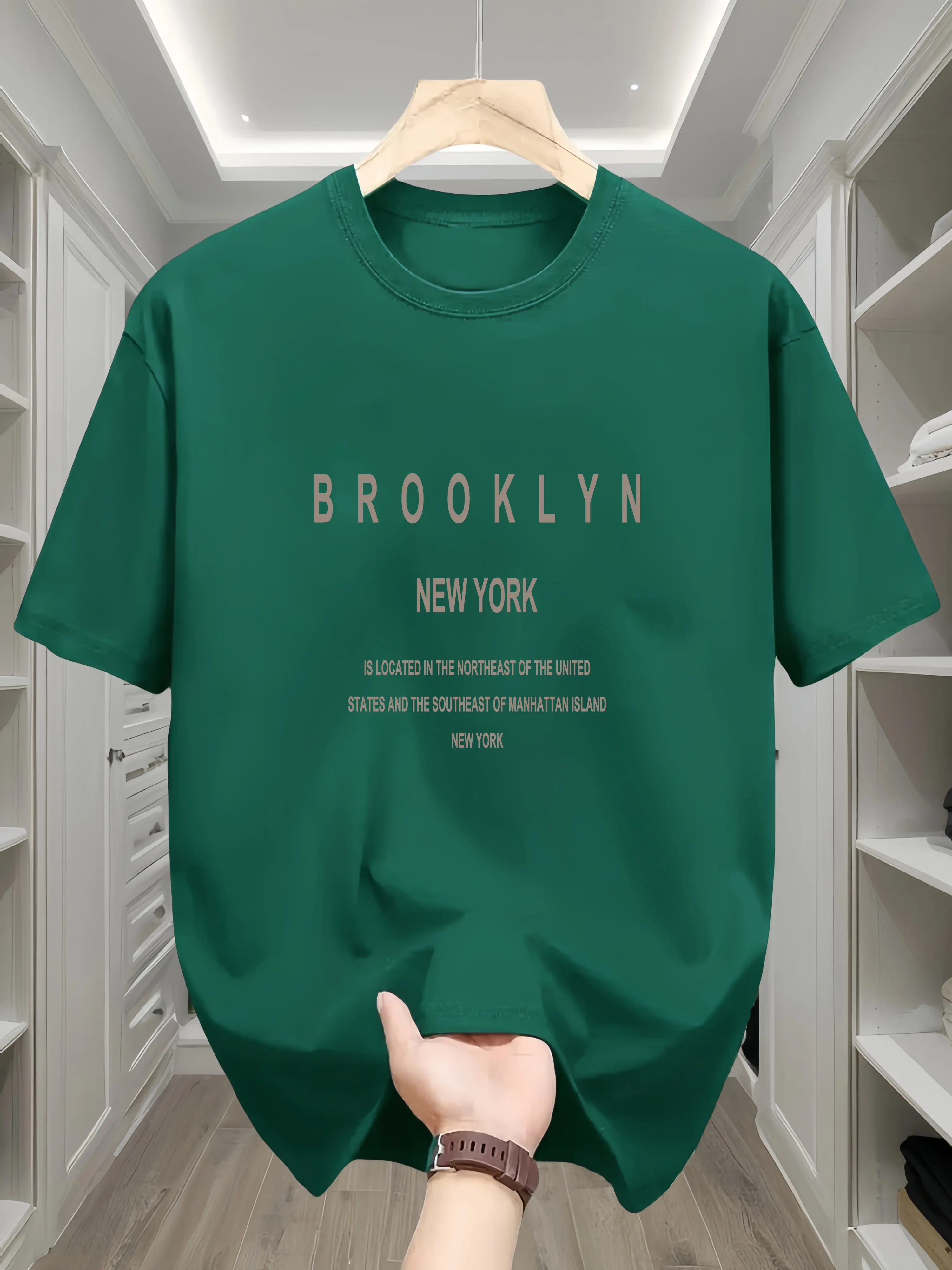 Men's summer 100 cotton fashionable casual loose Brooklyn New York English printed round neck short sleeved T-shirt top