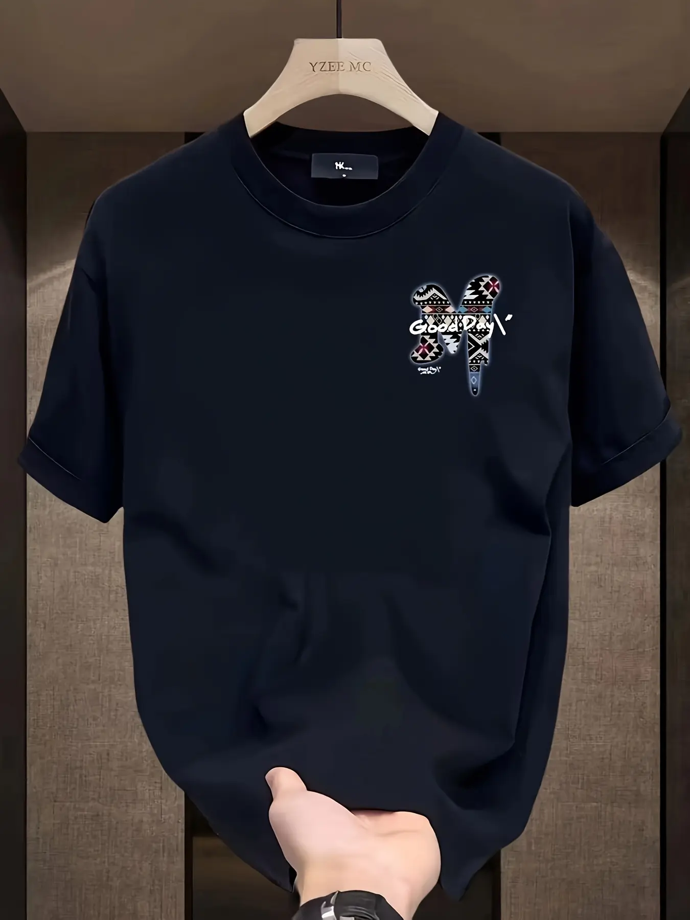 Men's summer 100 cotton fashionable casual sports loose oversized creative letter M printed round neck short sleeved T-shirt top