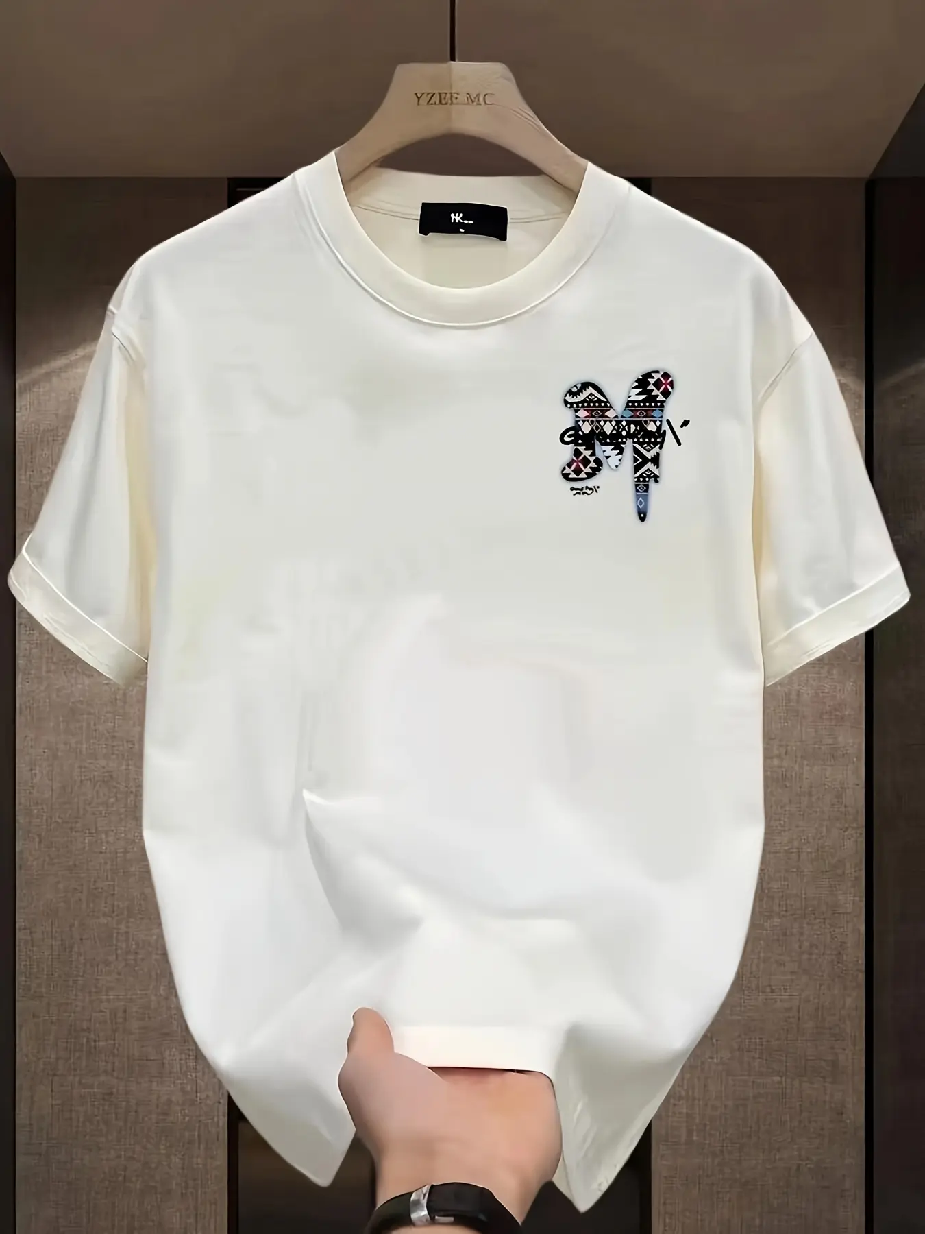 Men's summer 100 cotton fashionable casual sports loose oversized creative letter M printed round neck short sleeved T-shirt top
