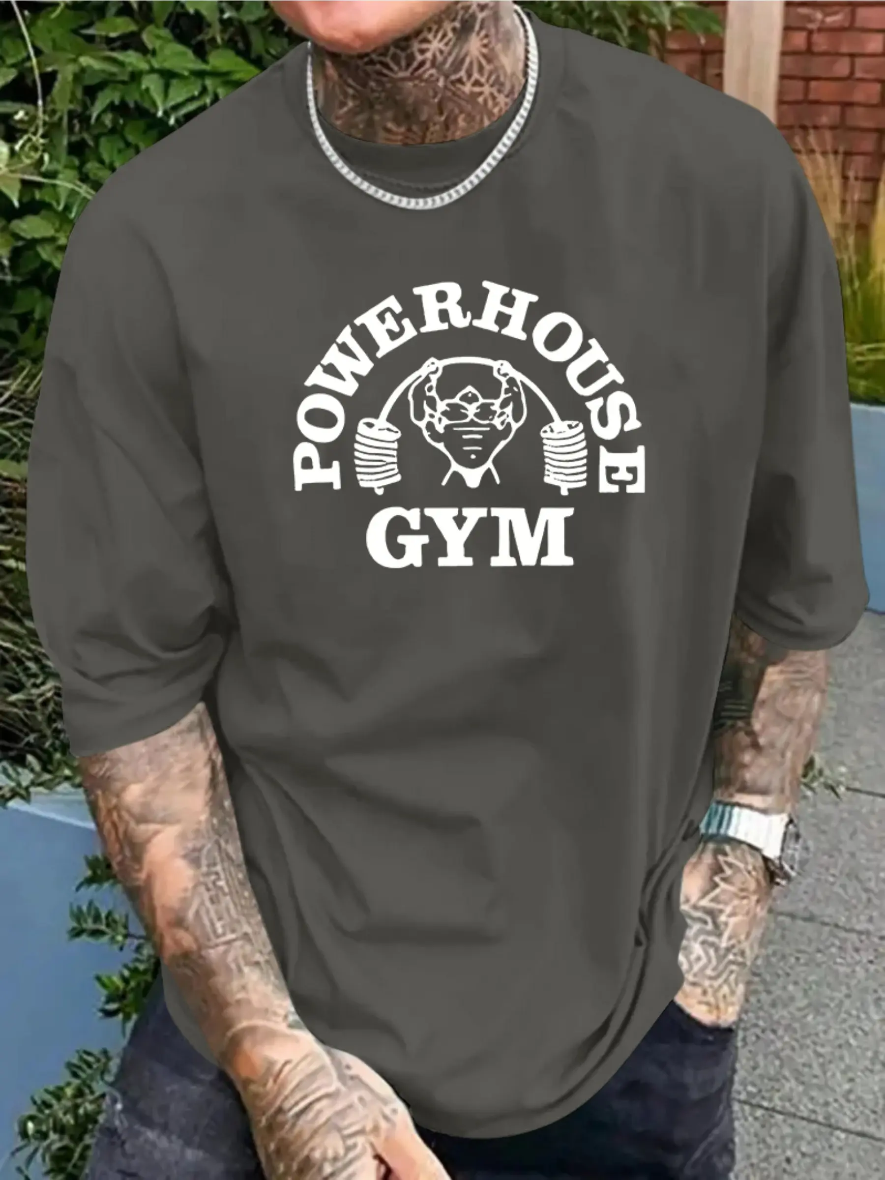 Men's Summer 100% Cotton Fashion Sports and Leisure Loose Gym Print Round Neck Short Sleeve T-shirt Top