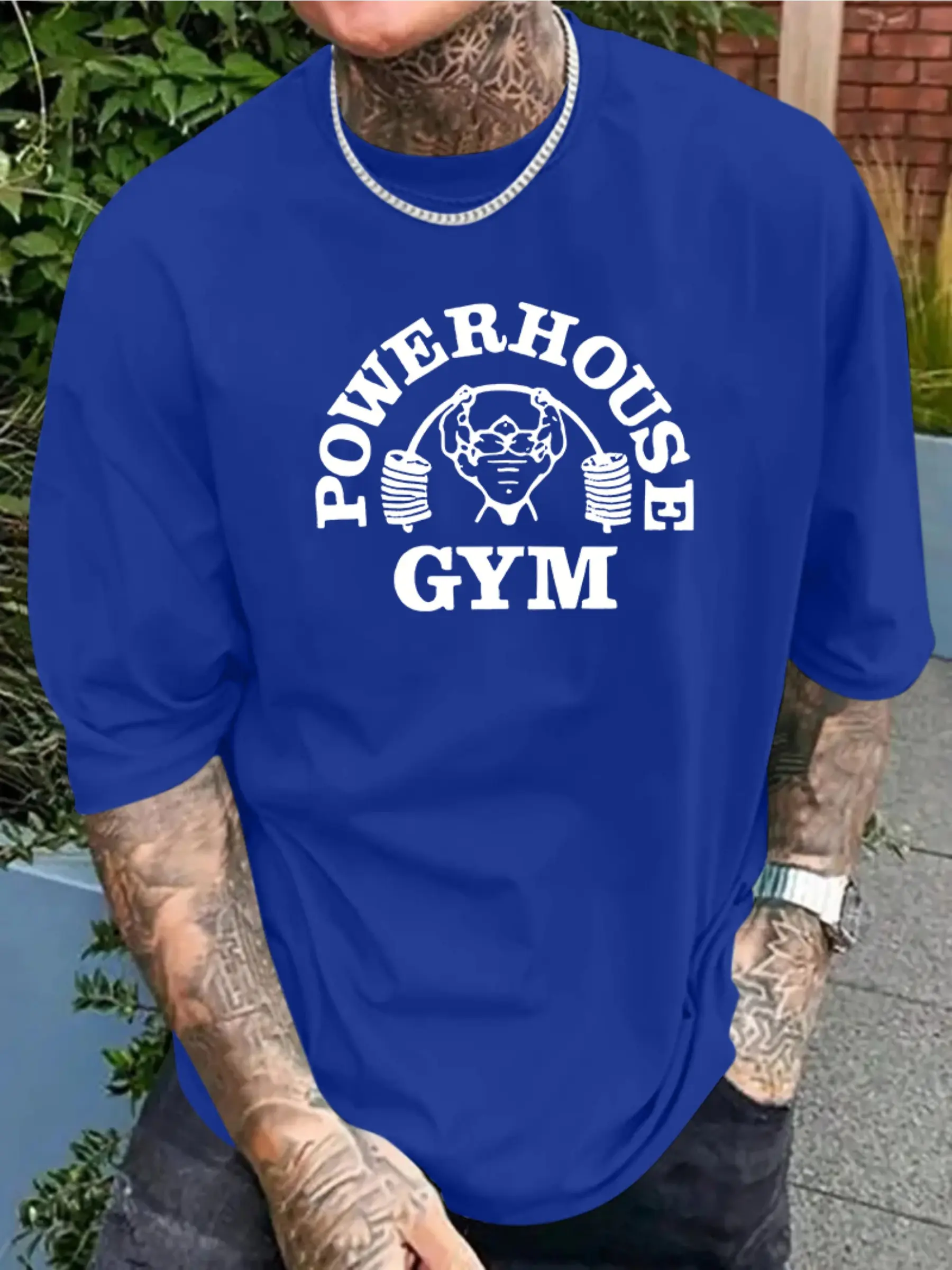 Men's Summer 100% Cotton Fashion Sports and Leisure Loose Gym Print Round Neck Short Sleeve T-shirt Top