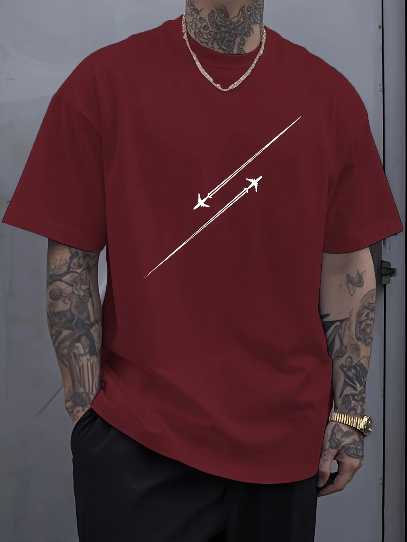 Men's spring and summer 100% pure cotton high-quality fashionable casual sports loose print round neck short sleeved T-shirt top