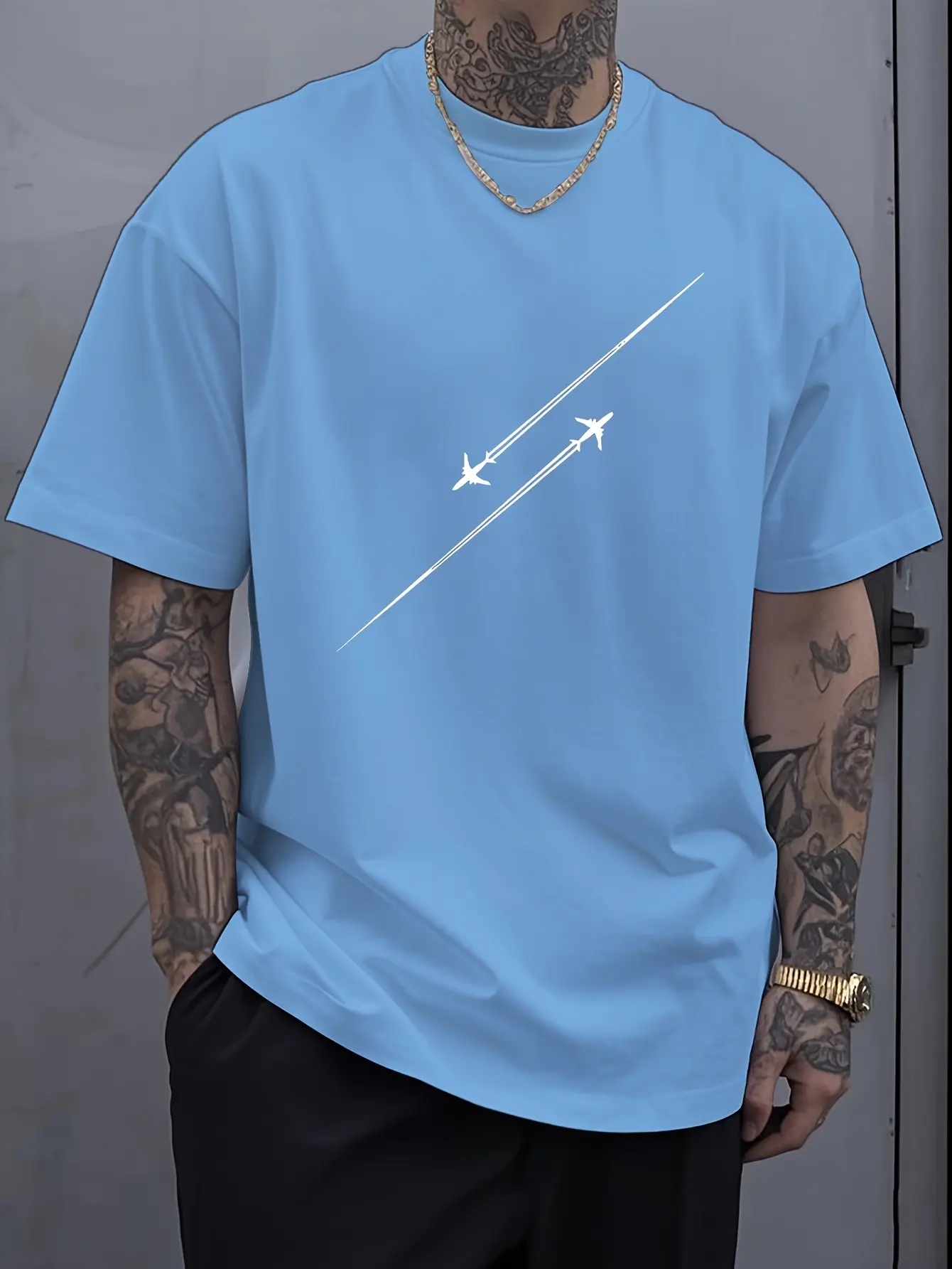 Men's spring and summer 100% pure cotton high-quality fashionable casual sports loose print round neck short sleeved T-shirt top