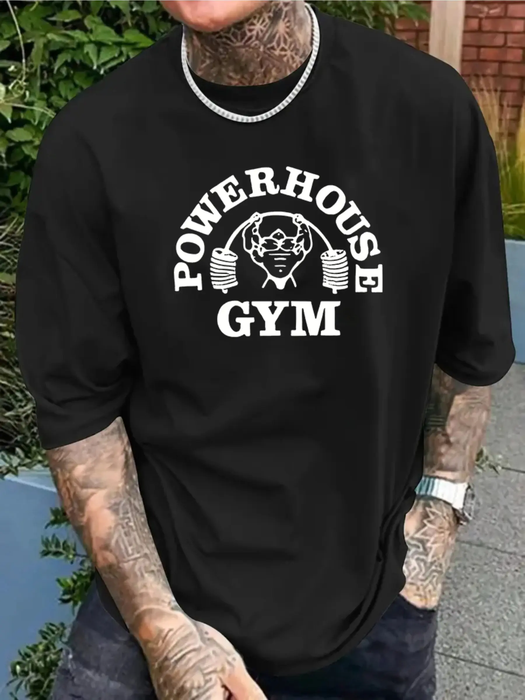 Men's Summer 100% Cotton Fashion Sports and Leisure Loose Gym Print Round Neck Short Sleeve T-shirt Top
