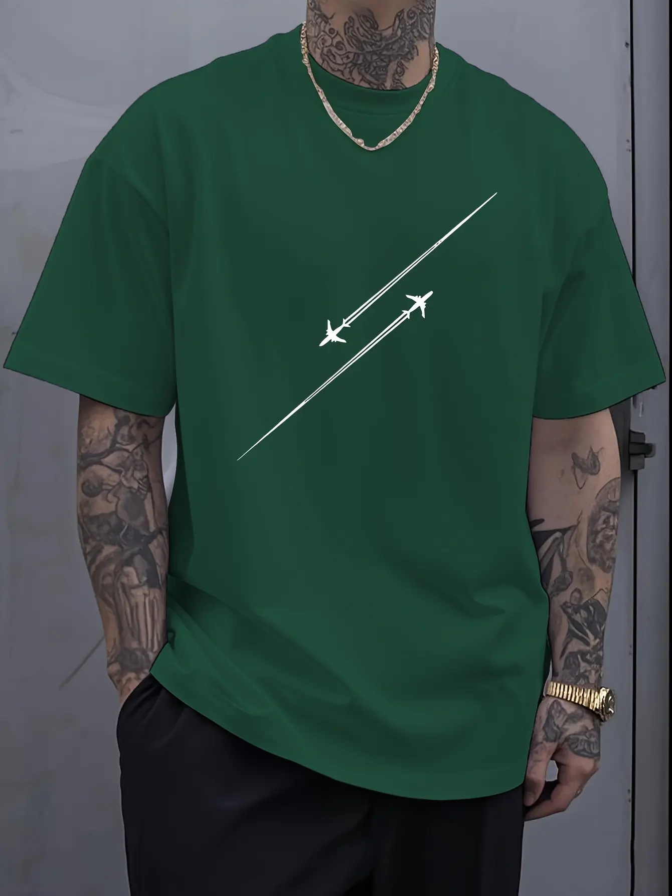 Men's spring and summer 100% pure cotton high-quality fashionable casual sports loose print round neck short sleeved T-shirt top