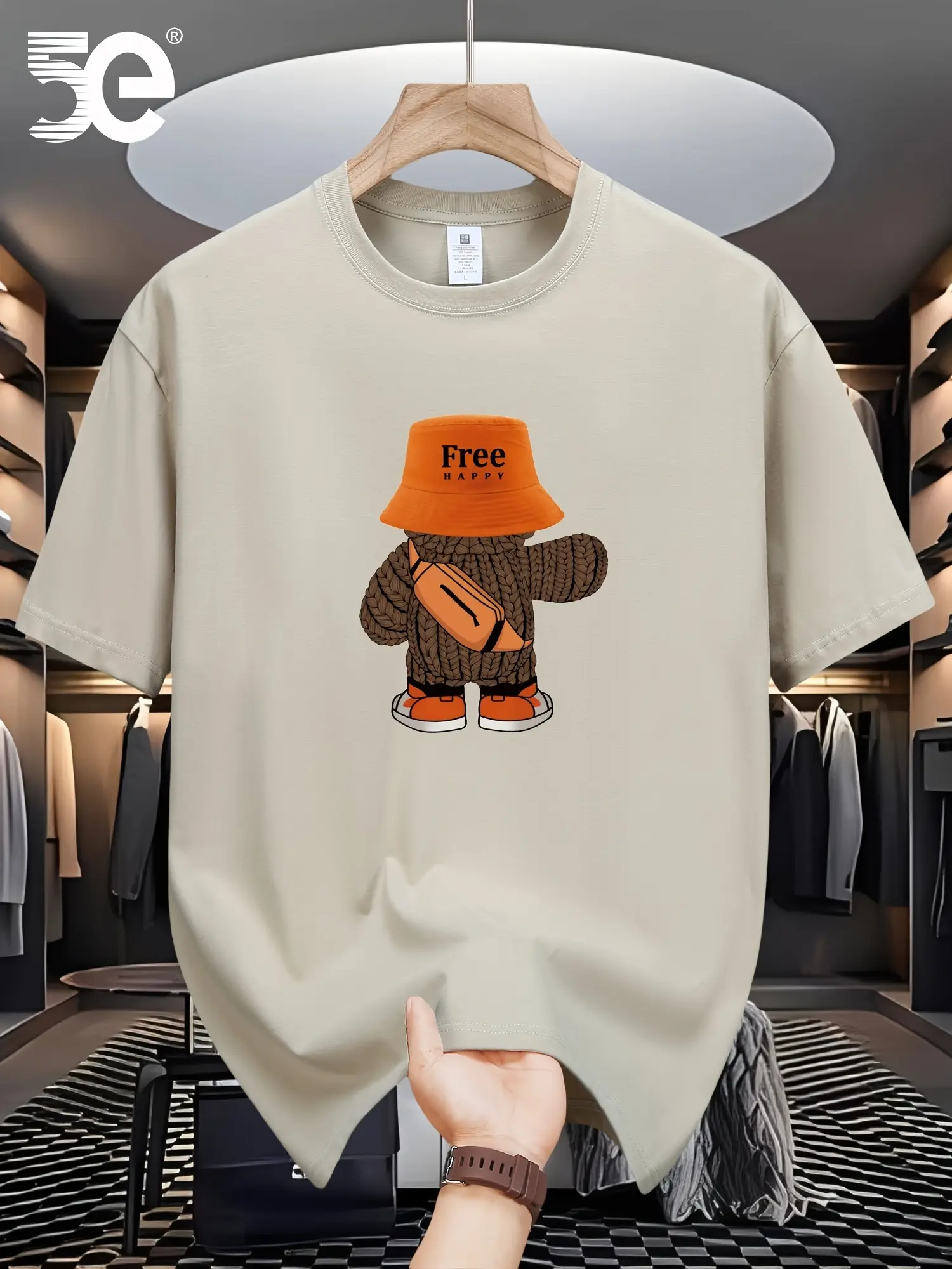 Summer men's 100% pure cotton sports casual loose fit plus cartoon pattern printed comfortable round neck short sleeved T-shirt