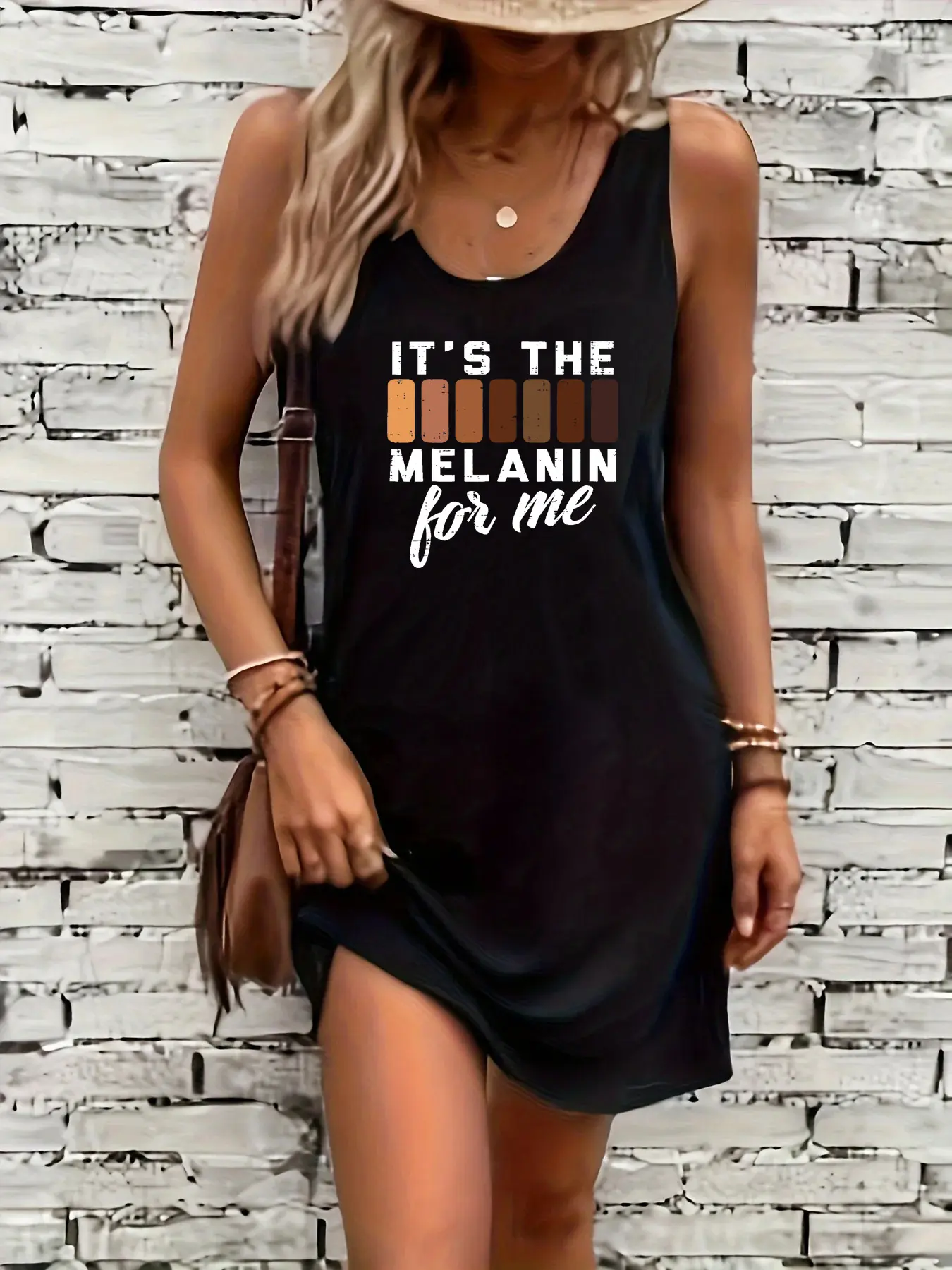 Women's summer loose and comfortable casual NEVER give up letter pattern printed black sleeveless vest dress punk style dress