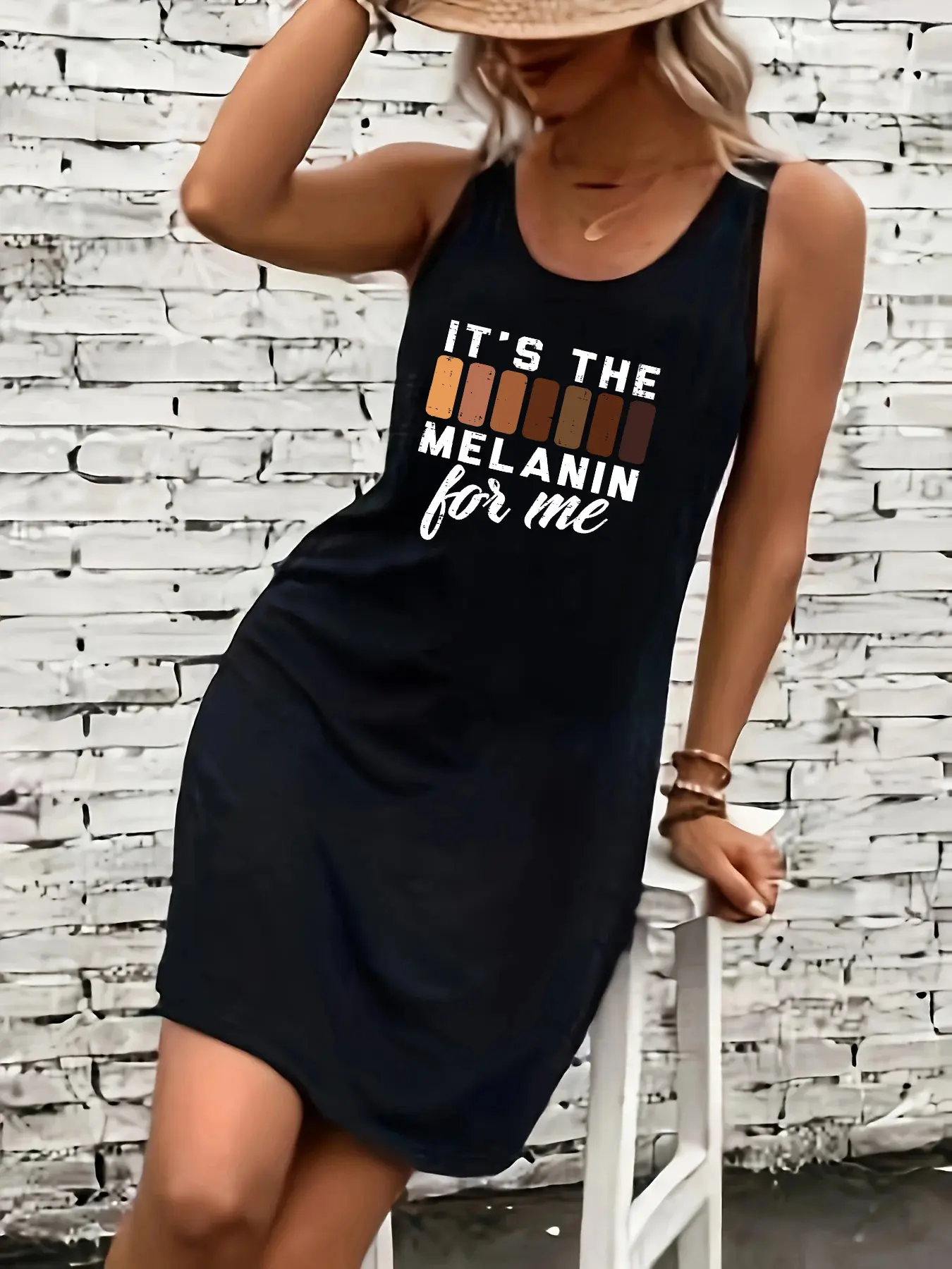 Women's summer loose and comfortable casual NEVER give up letter pattern printed black sleeveless vest dress punk style dress